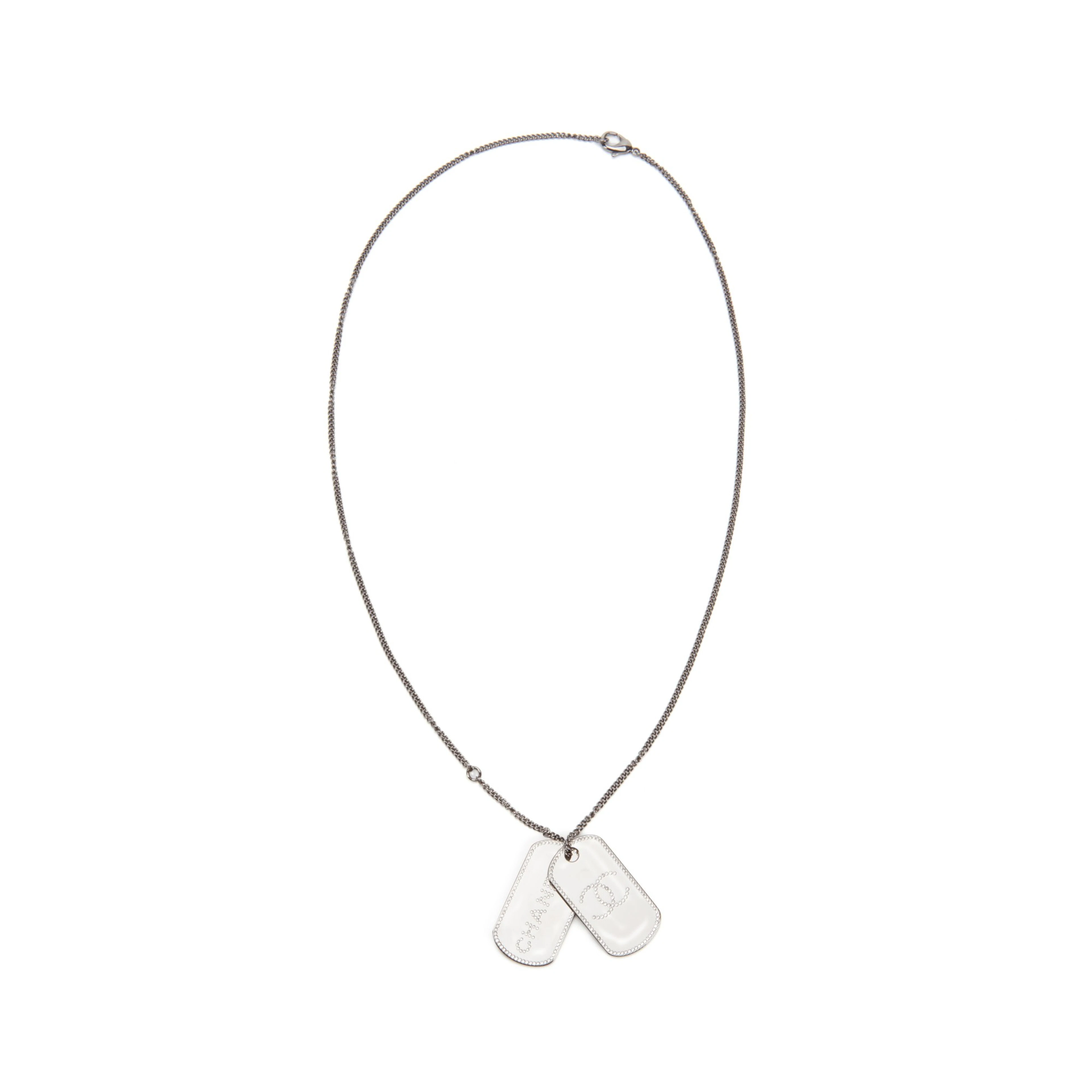 Silver Metal, Ruthenium and Strass CC Dog Tag Necklace, 2020