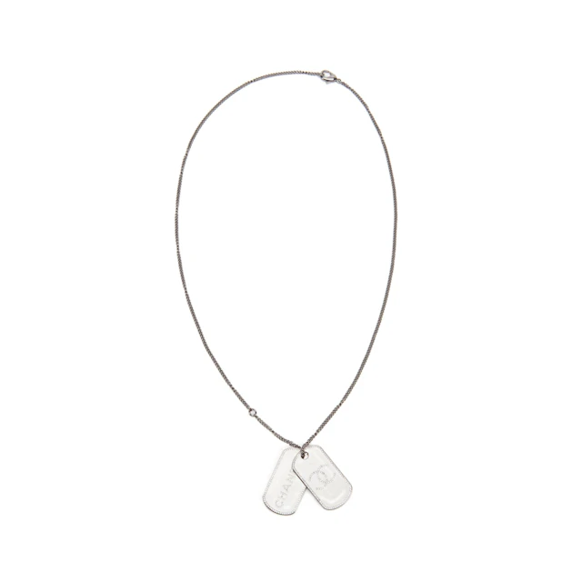 Silver Metal, Ruthenium and Strass CC Dog Tag Necklace, 2020