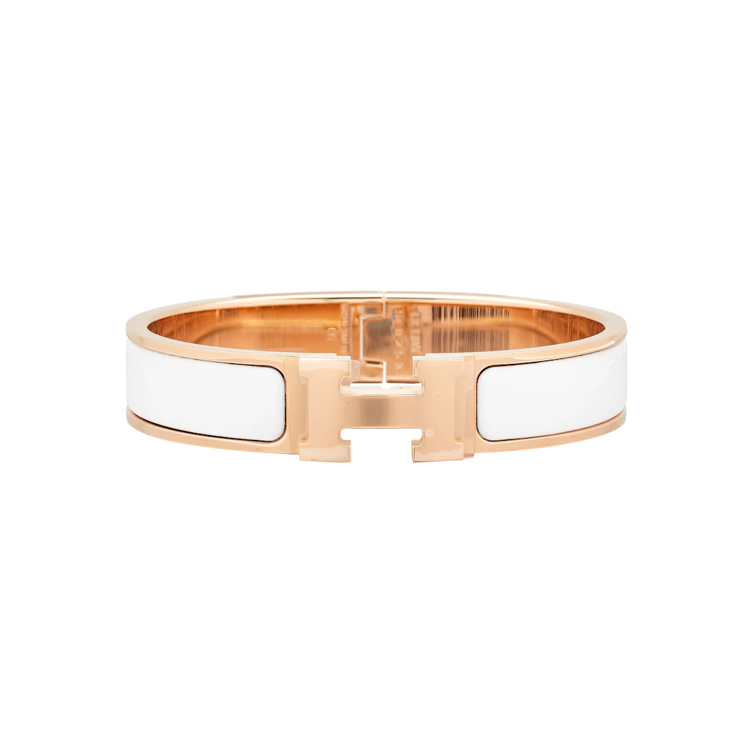 White Enamel Clic Clac H Bracelet PM Rose Gold Hardware