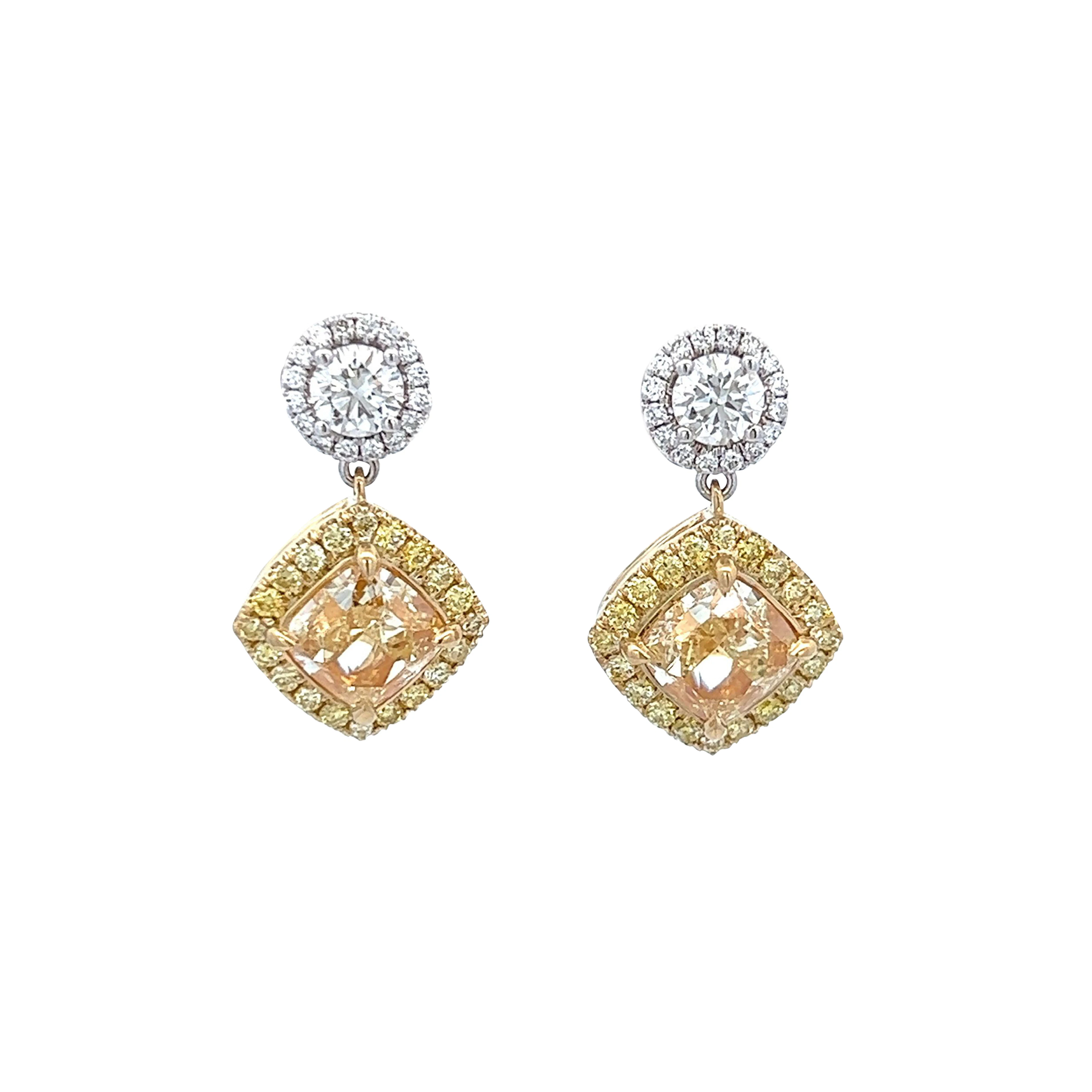 White Gold, Gold, 3.53ct Cushion Cut Fancy Yellow Diamond, Yellow