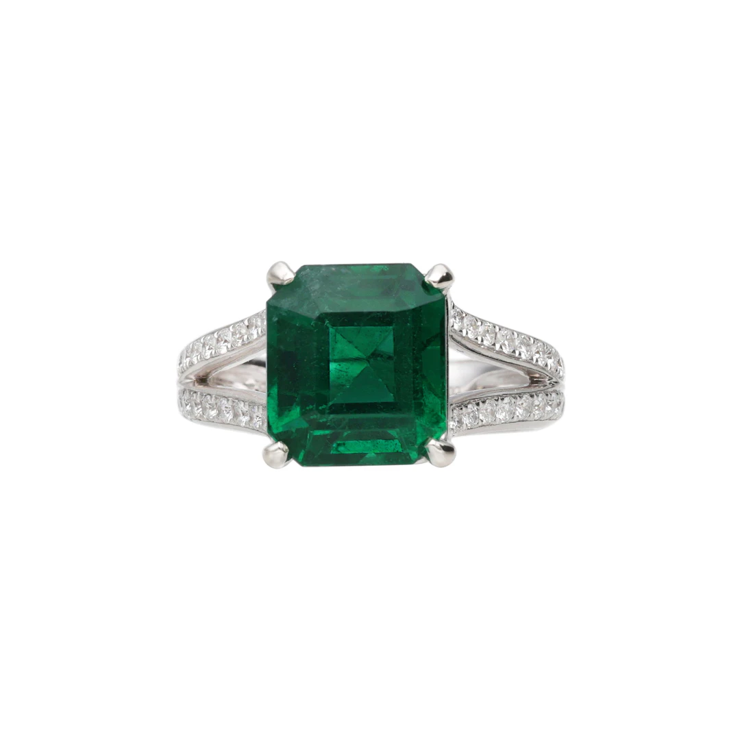 White Gold, 4.95ct Zambian Emerald and Diamond Ring