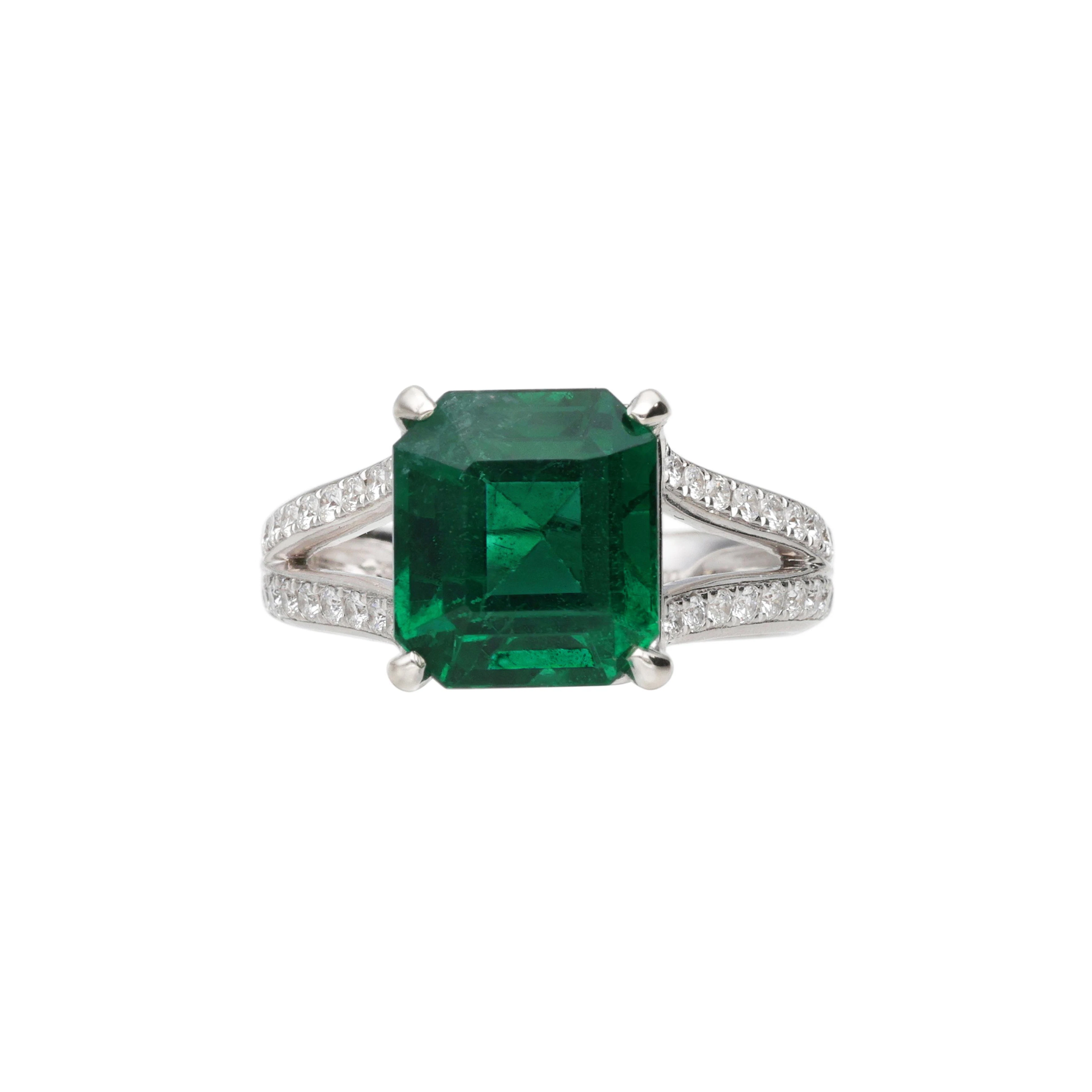 White Gold, 4.95ct Zambian Emerald and Diamond Ring