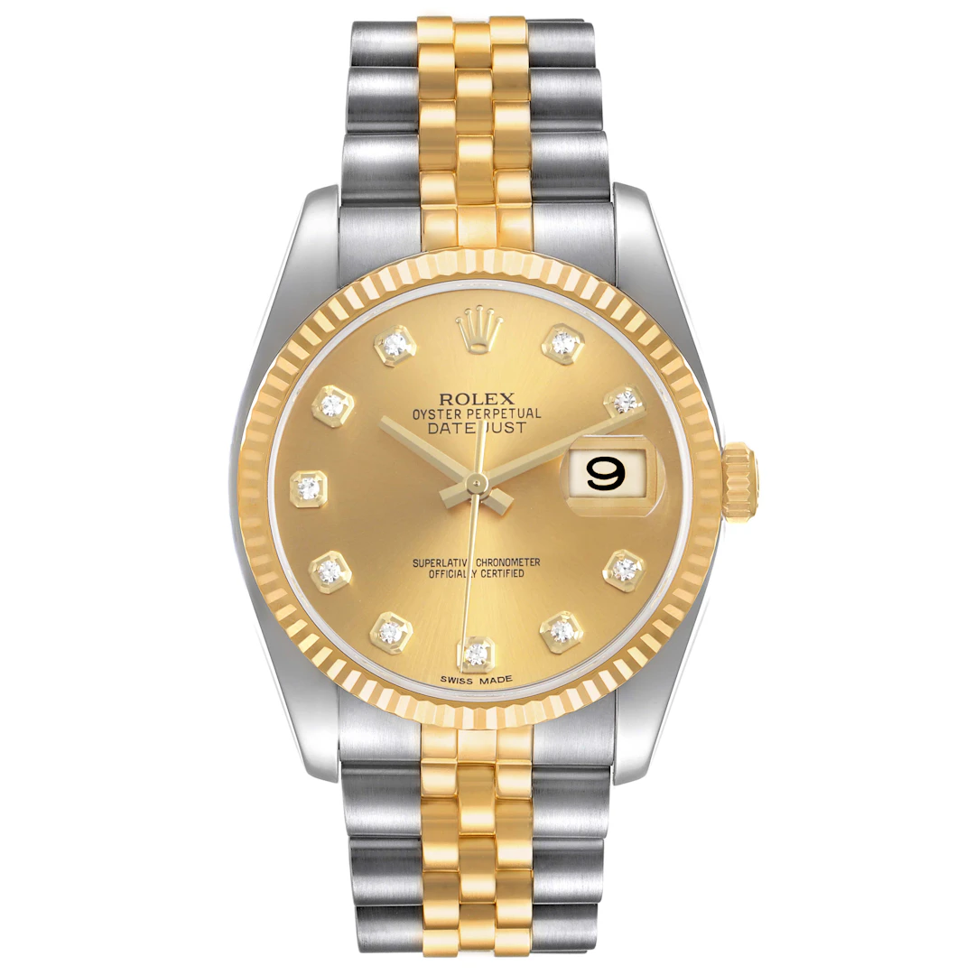 Datejust (Reference 116233). A 36mm stainless steel yellow gold diamond-set