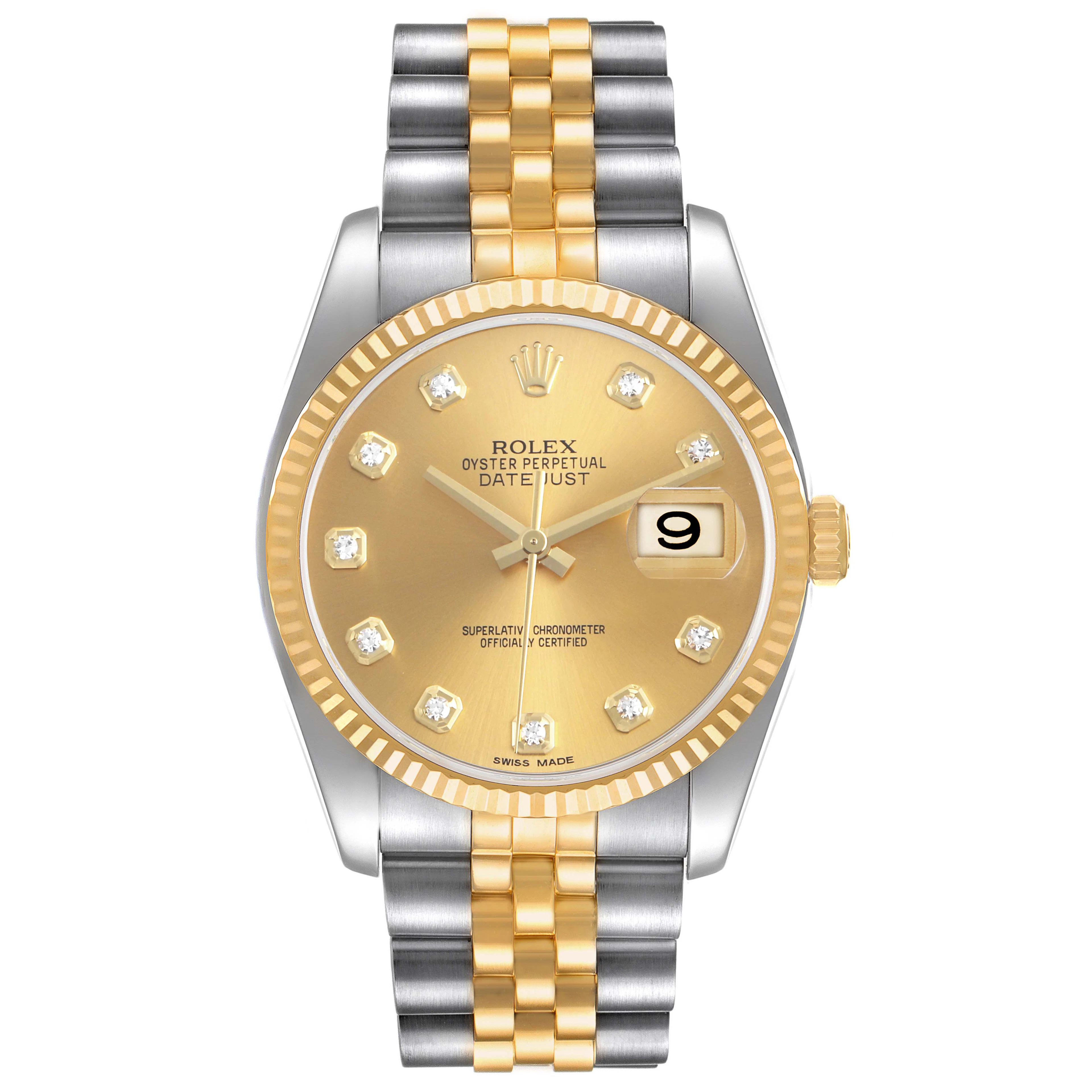 Datejust (Reference 116233). A 36mm stainless steel yellow gold diamond-set