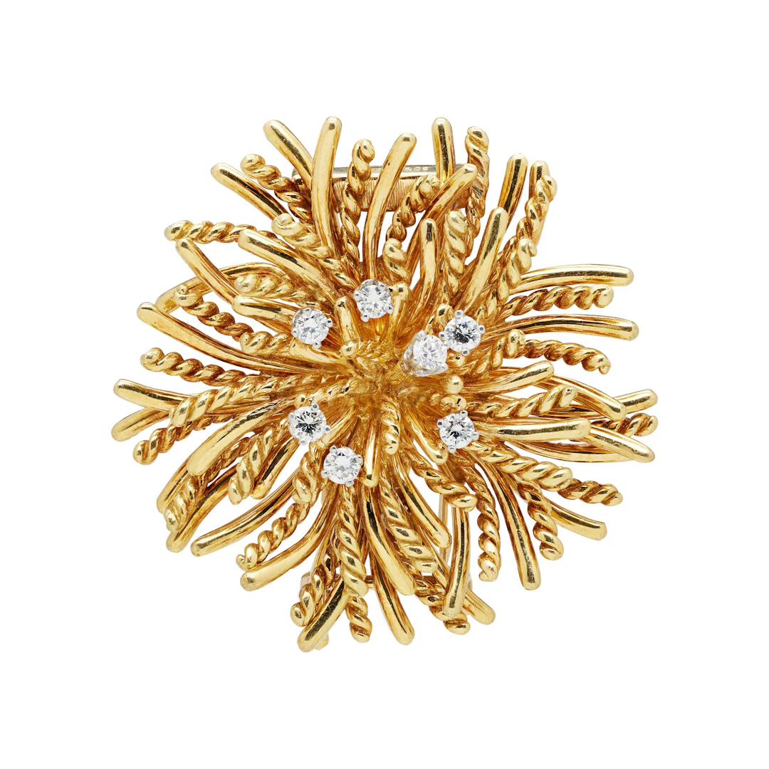 Gold and Diamond Anemone Brooch