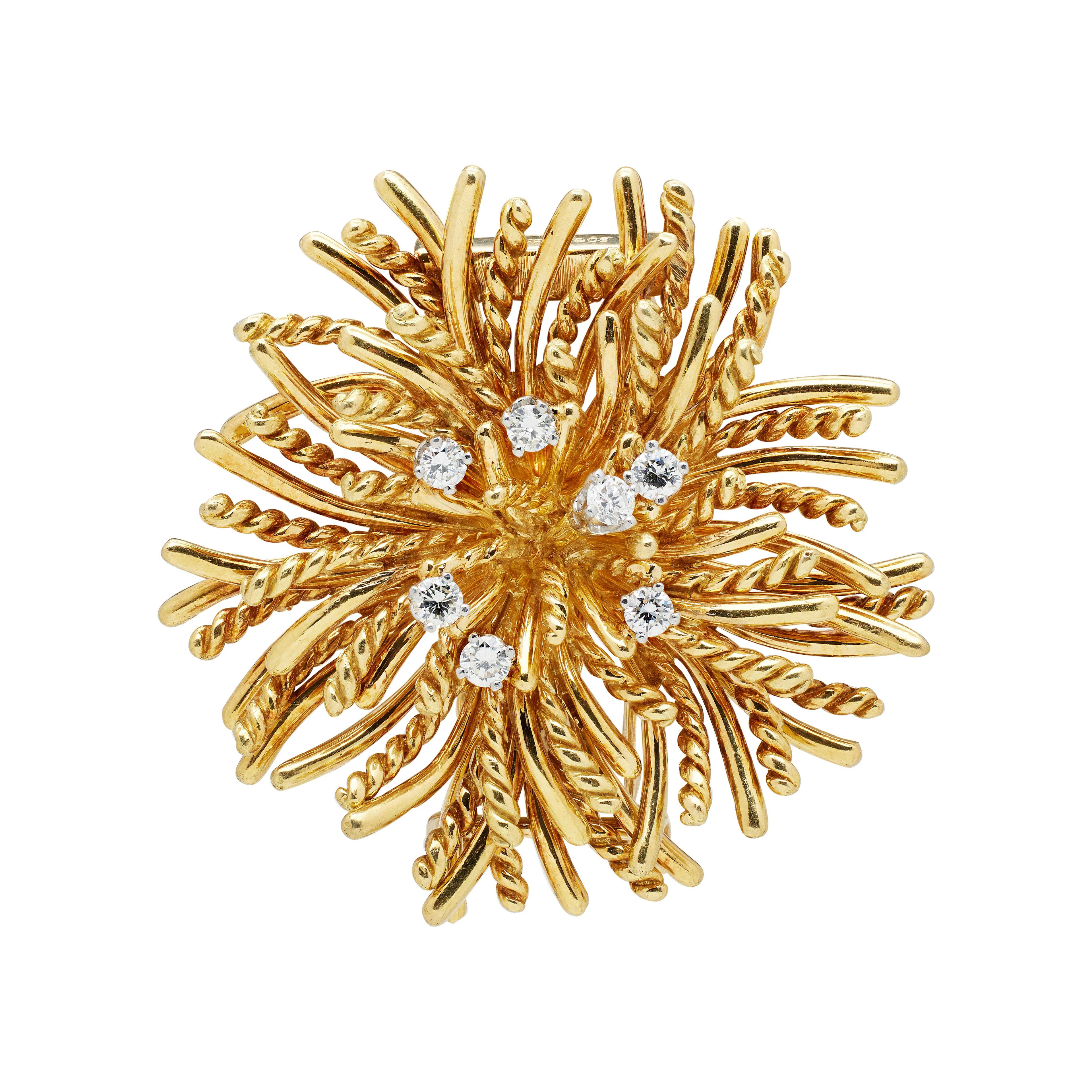 Gold and Diamond Anemone Brooch