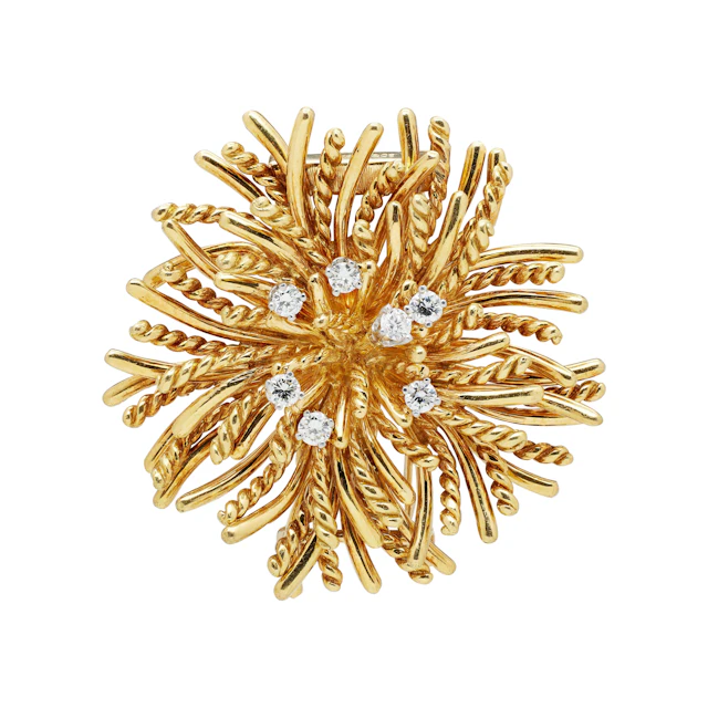 Gold and Diamond Anemone Brooch