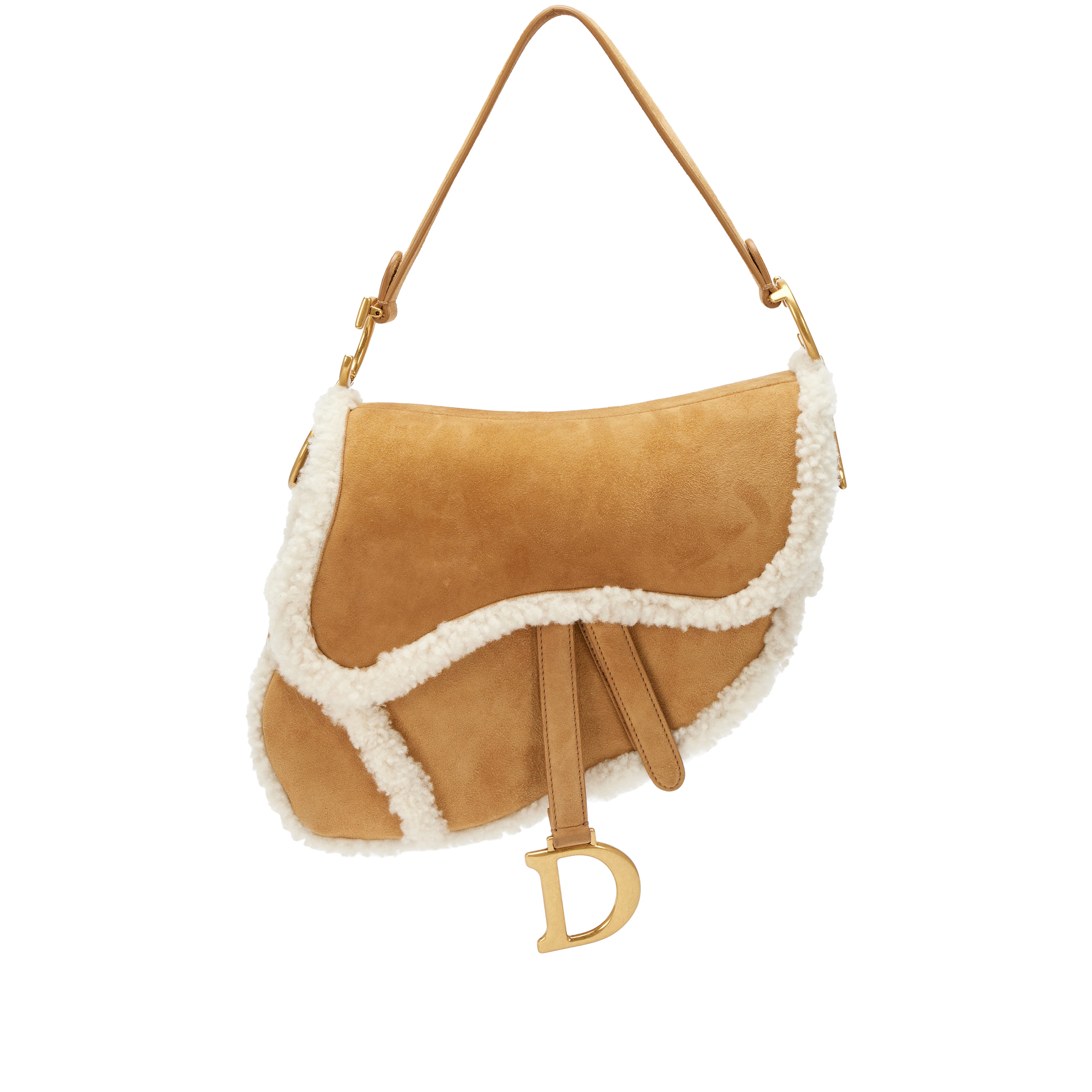 Camel Shearling Saddle Bag Gold Hardware, 2020