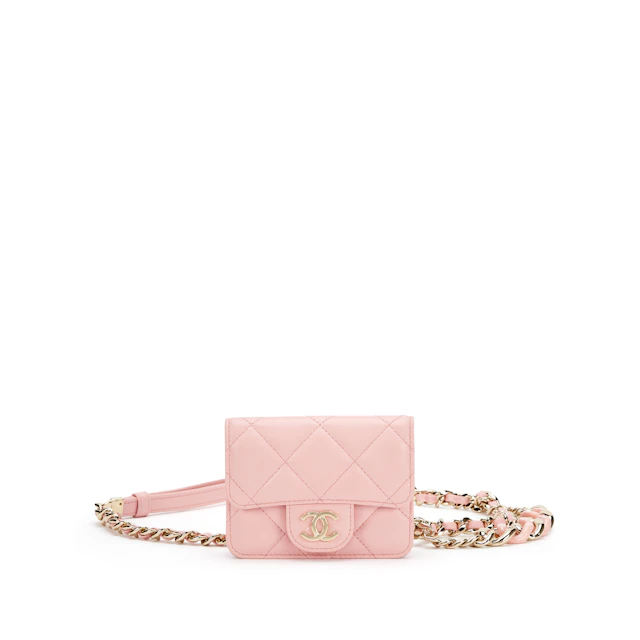 Pink Quilted Lambskin Elegant Chain Belt Bag Gold Hardware, 2021-2022
