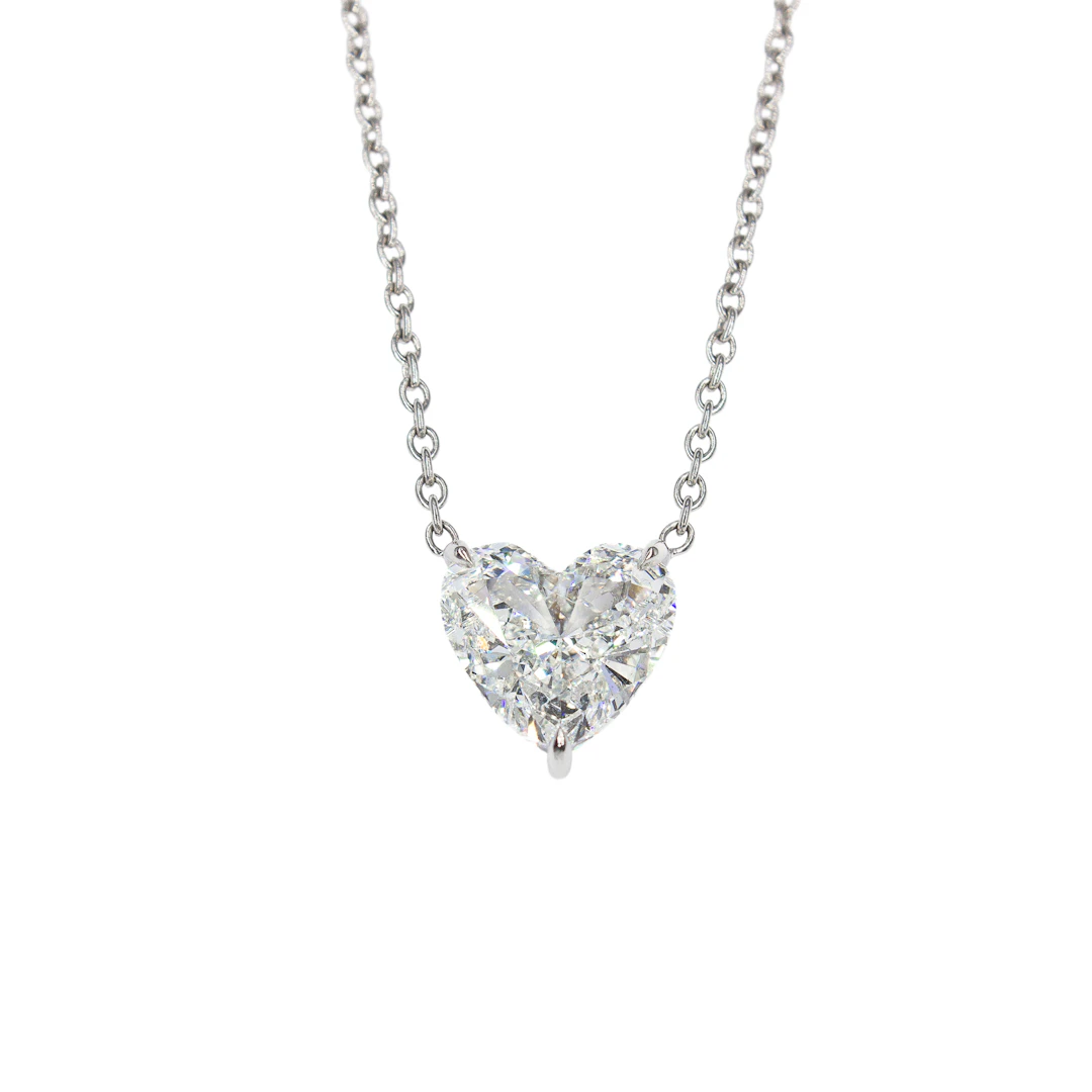 Platinum and 3.18ct Heart Shape Diamond Pendant Necklace