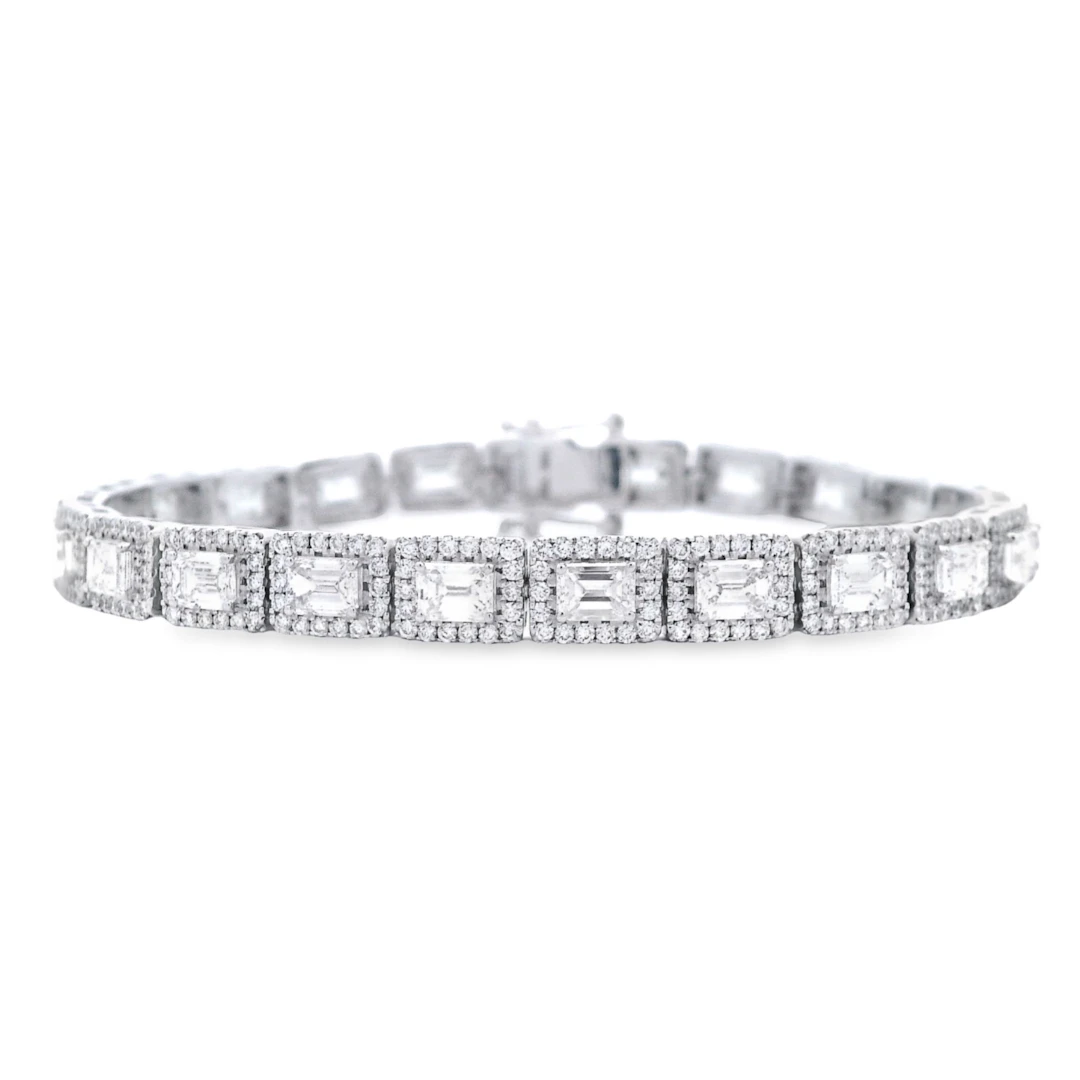 White Gold and 6.95ctw Emerald Cut Diamond and Diamond Tennis Bracelet