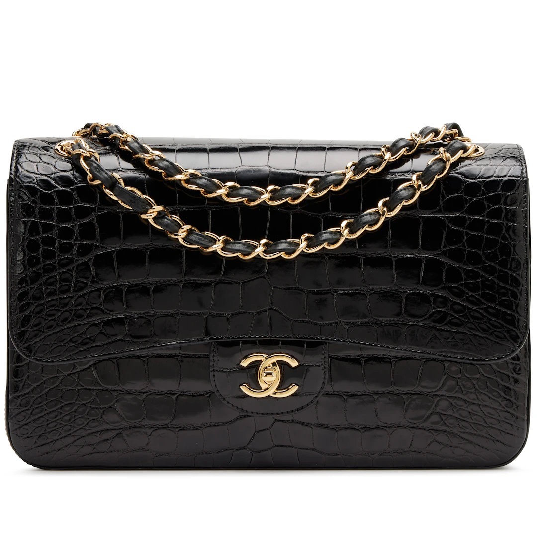 Black Alligator Jumbo Classic Double Flap Bag Gold Hardware, 2017