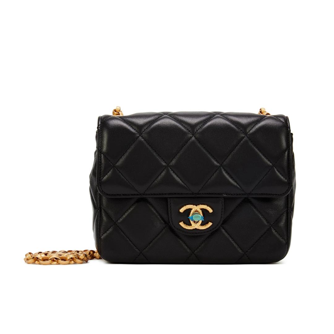 Black Quilted Lambskin Mini Medallion Single Flap Bag Gold Bijoux