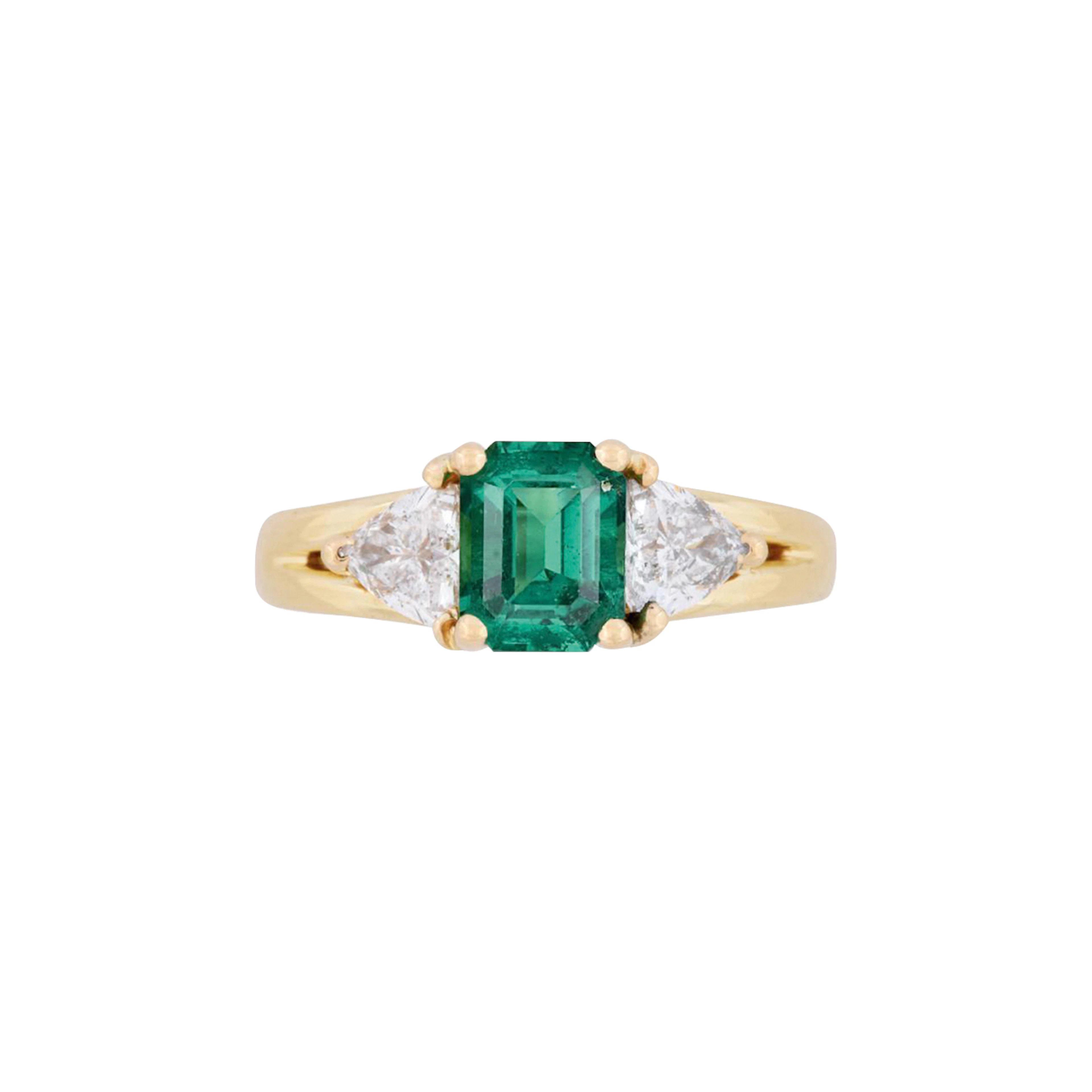 Gold, 1.30ct Zambian Emerald and Diamond Ring