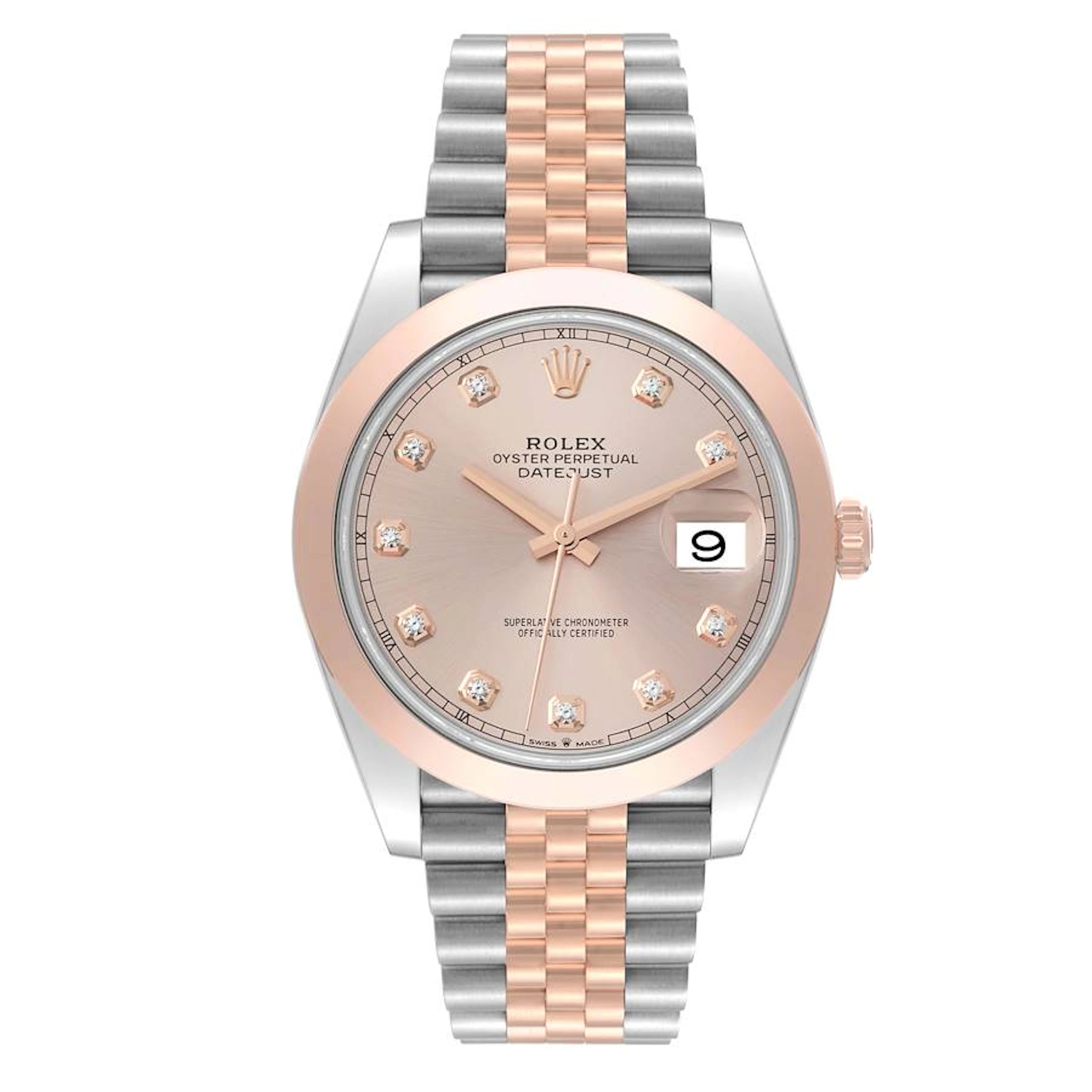 Datejust (Reference 126301). A 41mm rose gold stainless steel diamond-set