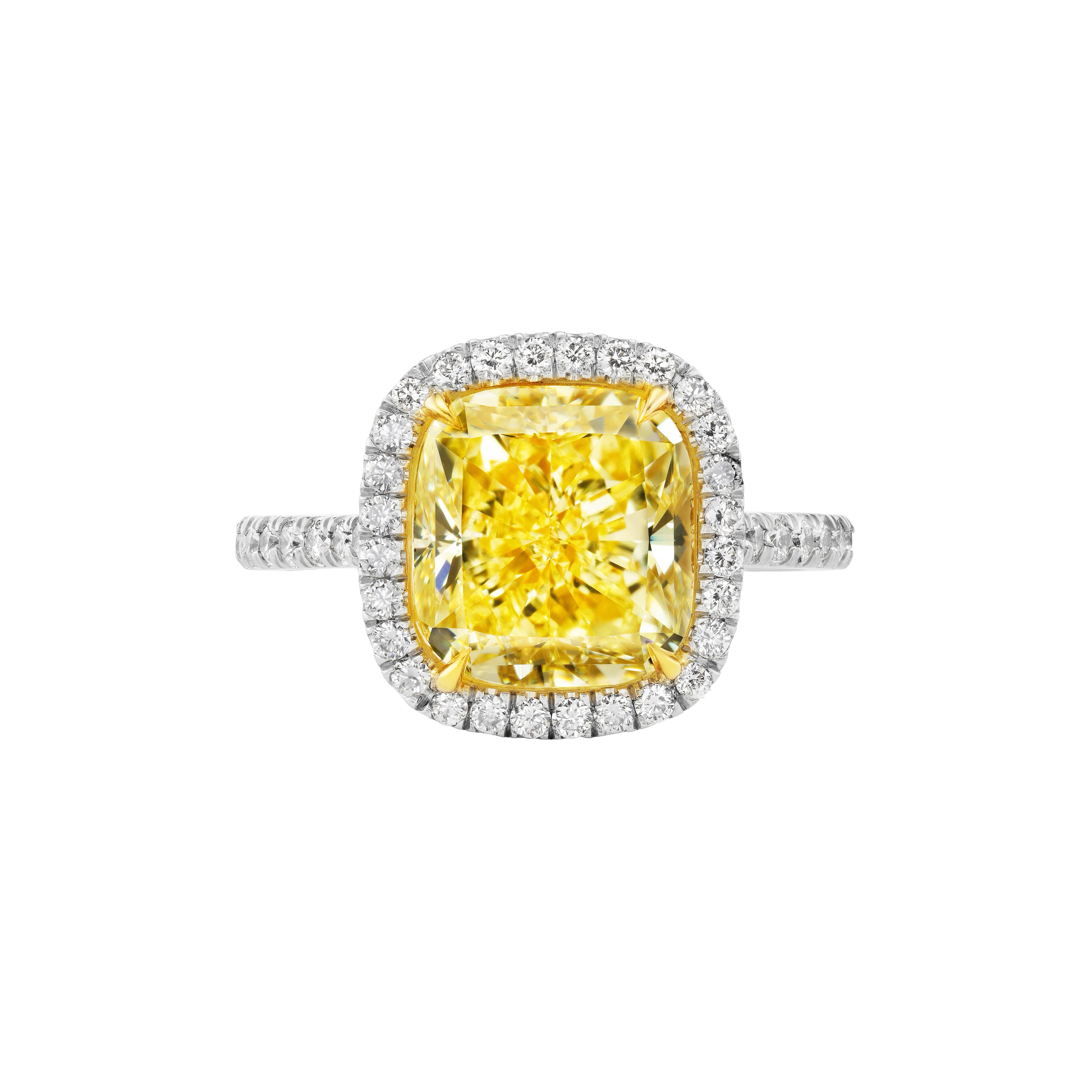 Platinum, Gold, 4.93ct Cushion Cut Fancy Yellow Diamond and Diamond