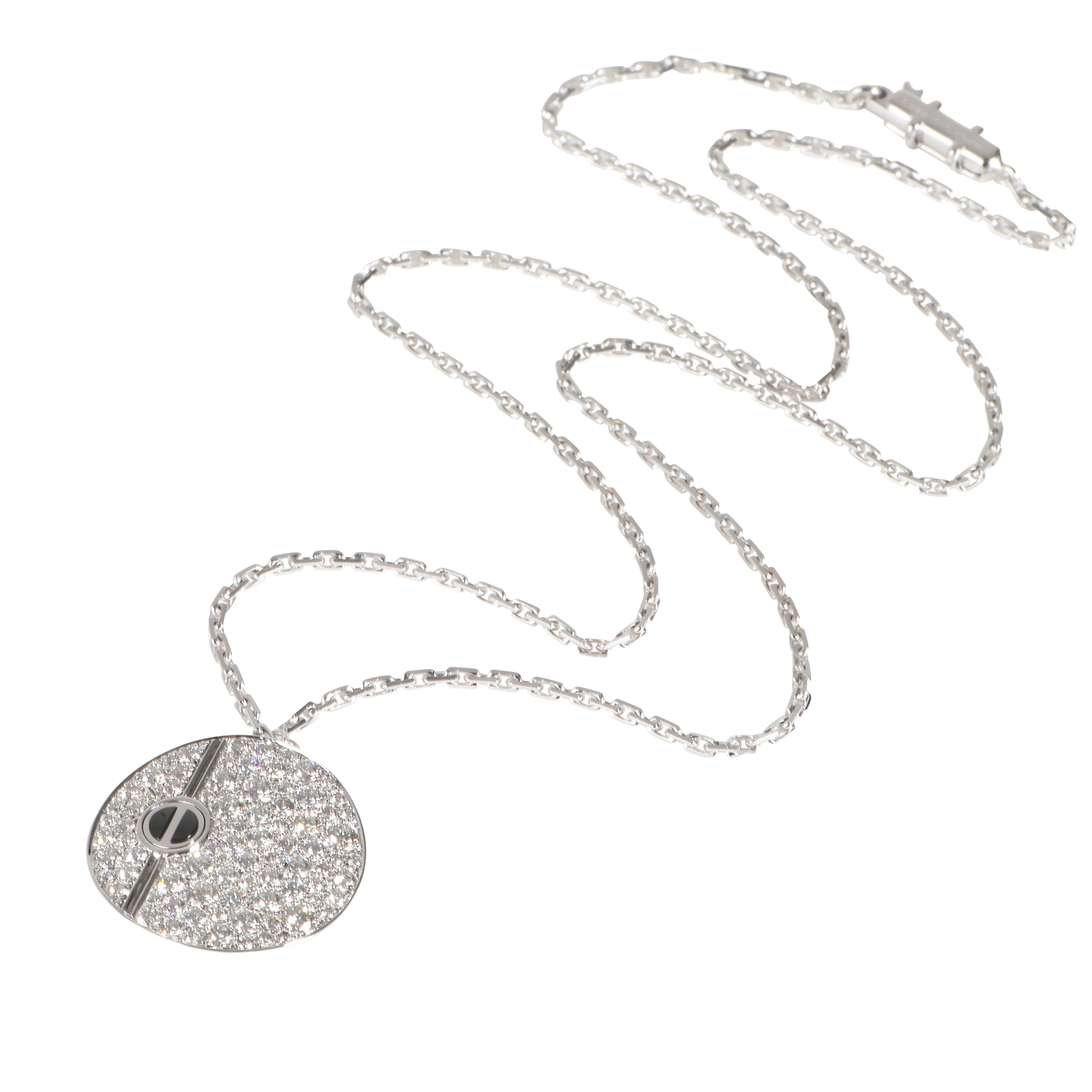 White Gold, Black Ceramic and Diamond Love Disc Pendant Necklace