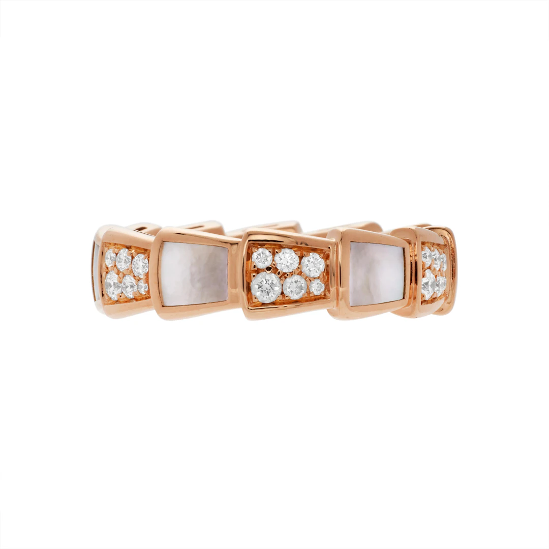 Rose Gold, Diamond and Mother of Pearl Serpenti Viper Ring