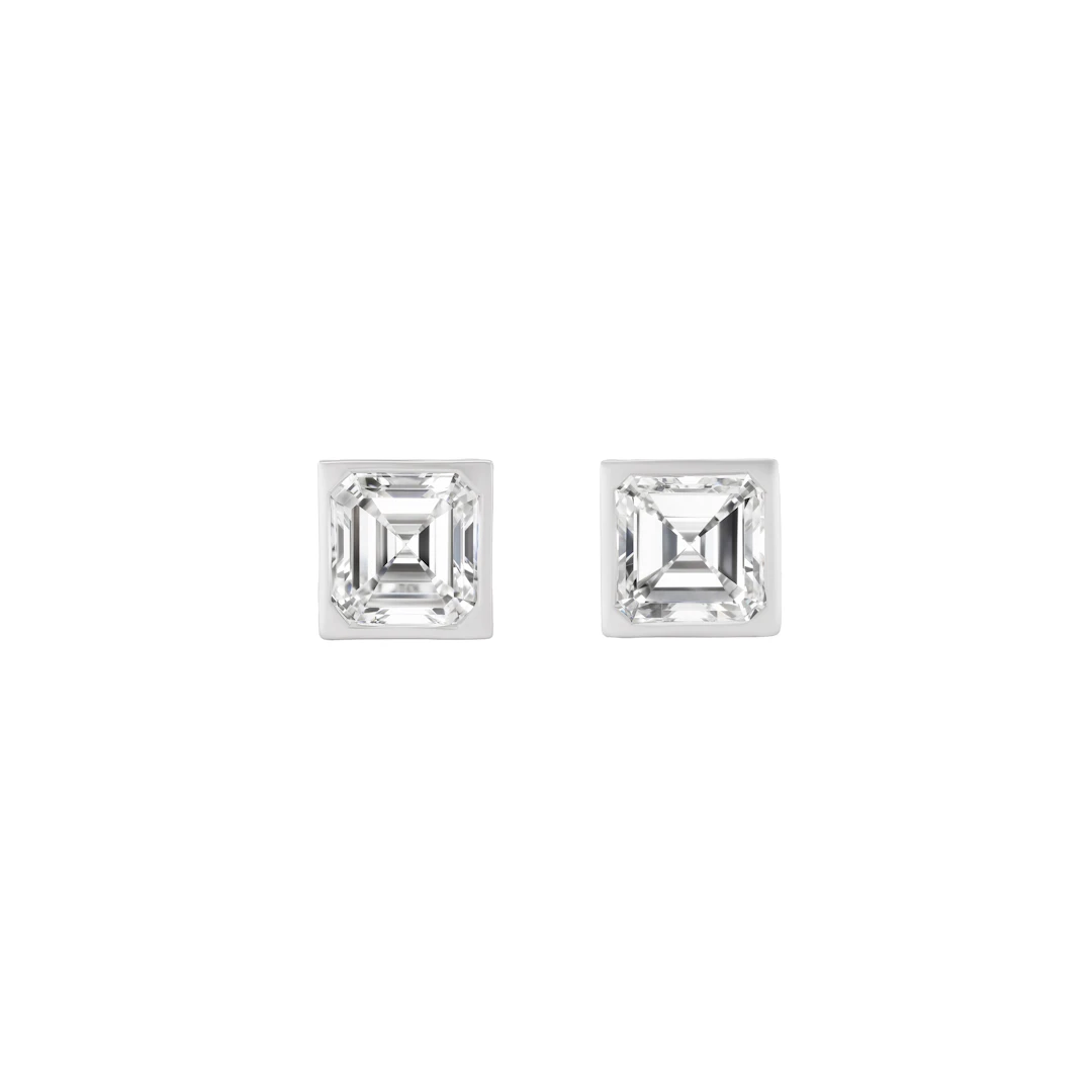 Platinum and 2.64ctw Emerald Cut Diamond Stud Earrings