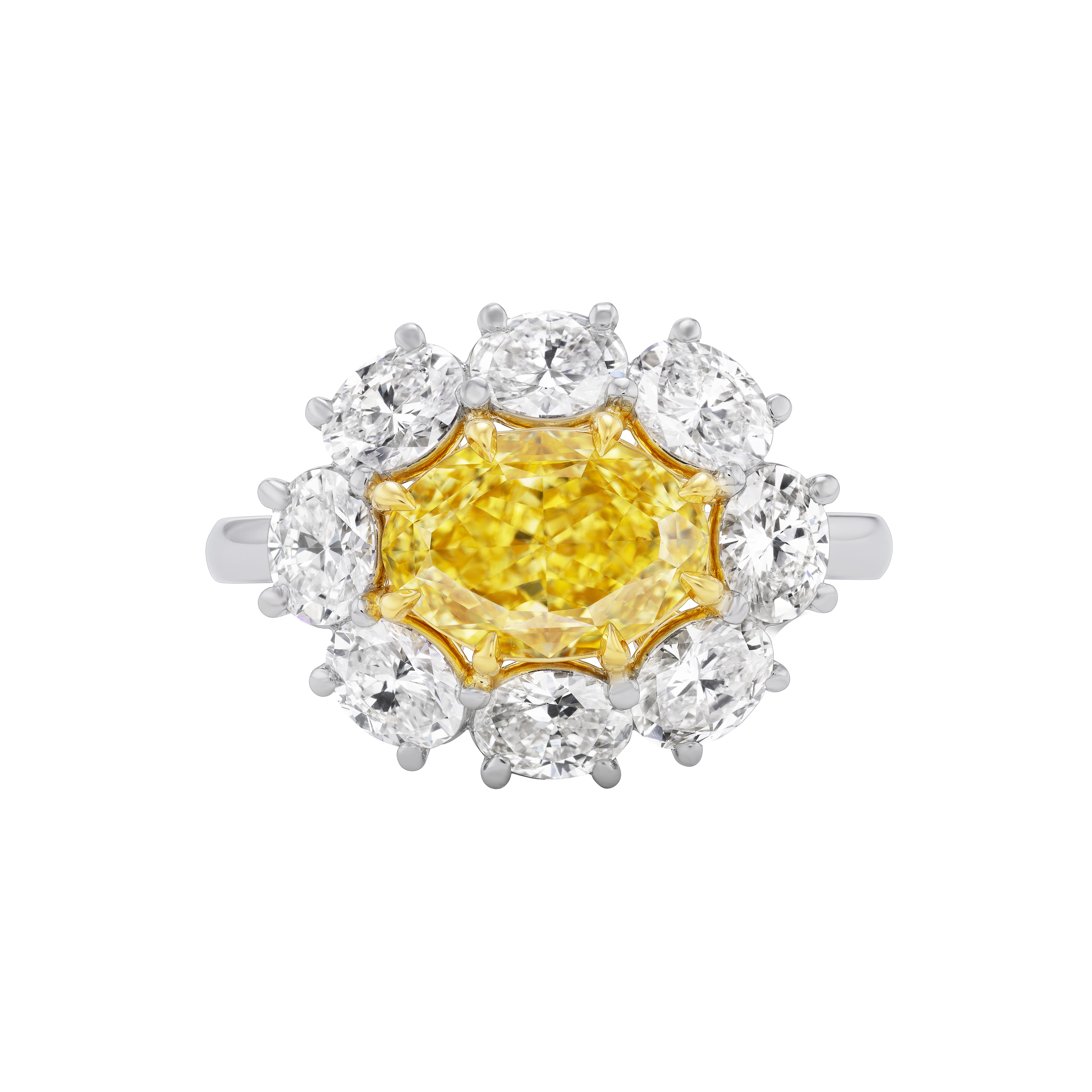 Platinum, Gold, 3.02ct Oval Cut Fancy Intense Yellow Diamond and Diamond