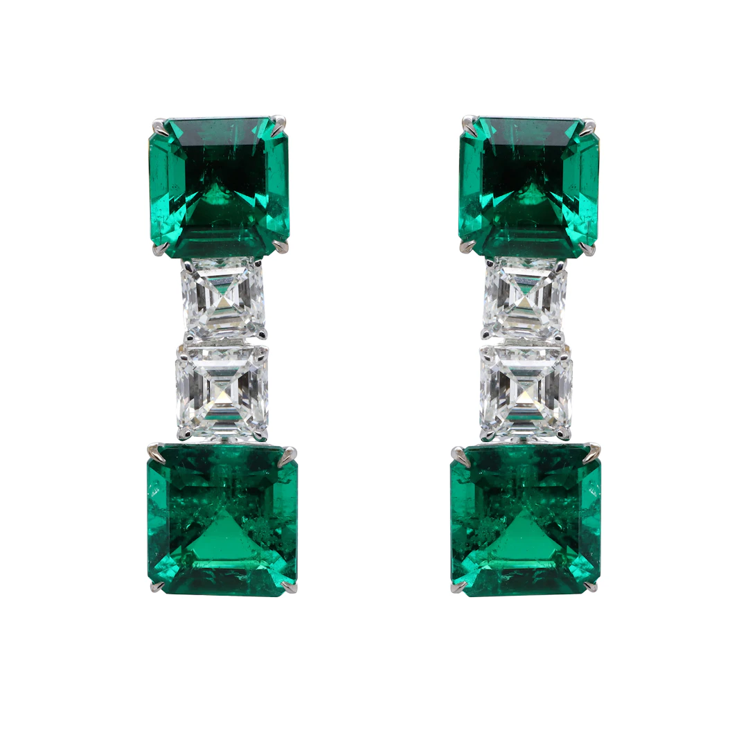 White Gold, 10.67ctw Colombian Emerald and Diamond Earrings