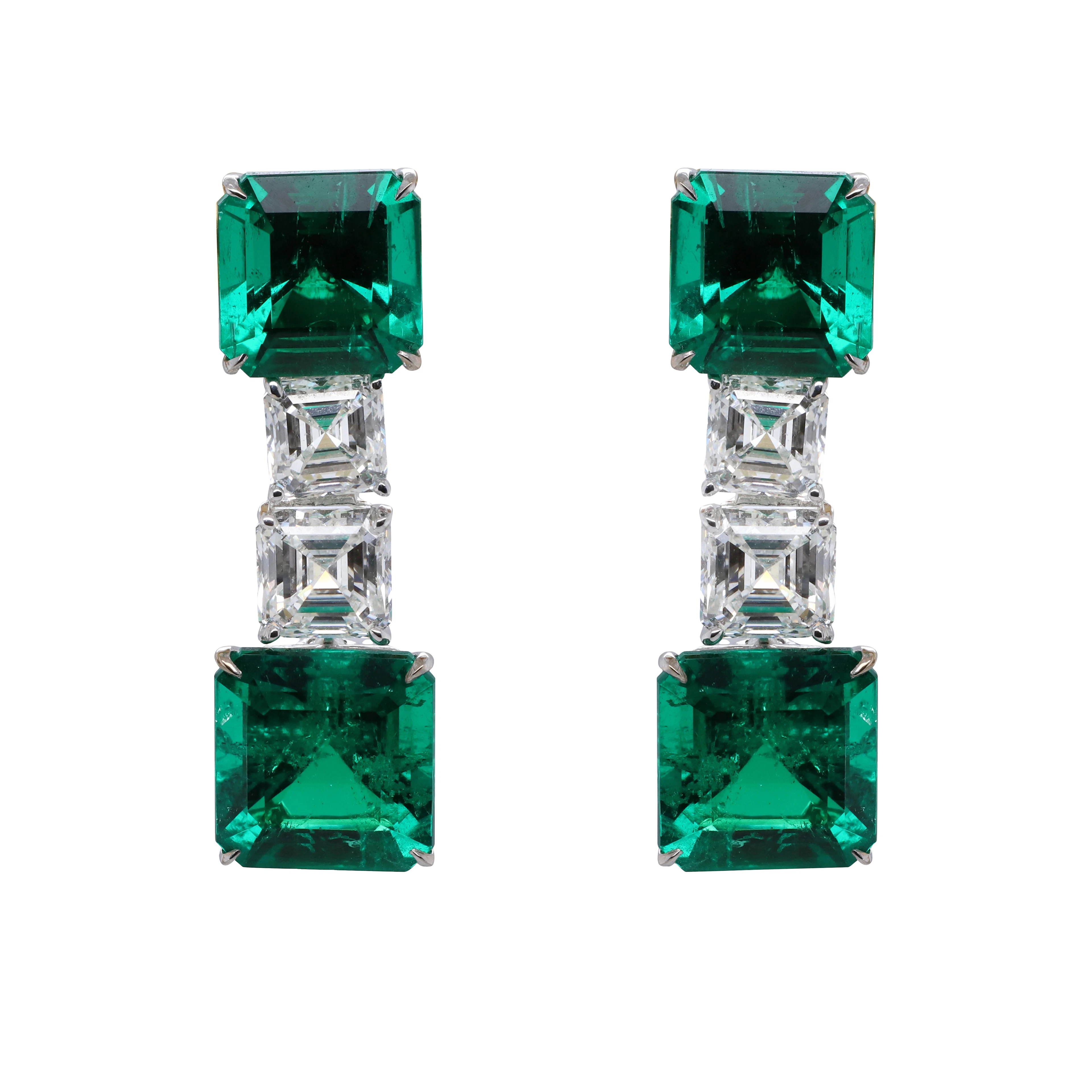 White Gold, 10.67ctw Colombian Emerald and Diamond Earrings