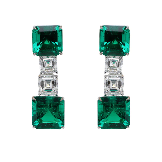 White Gold, 10.67ctw Colombian Emerald and Diamond Earrings