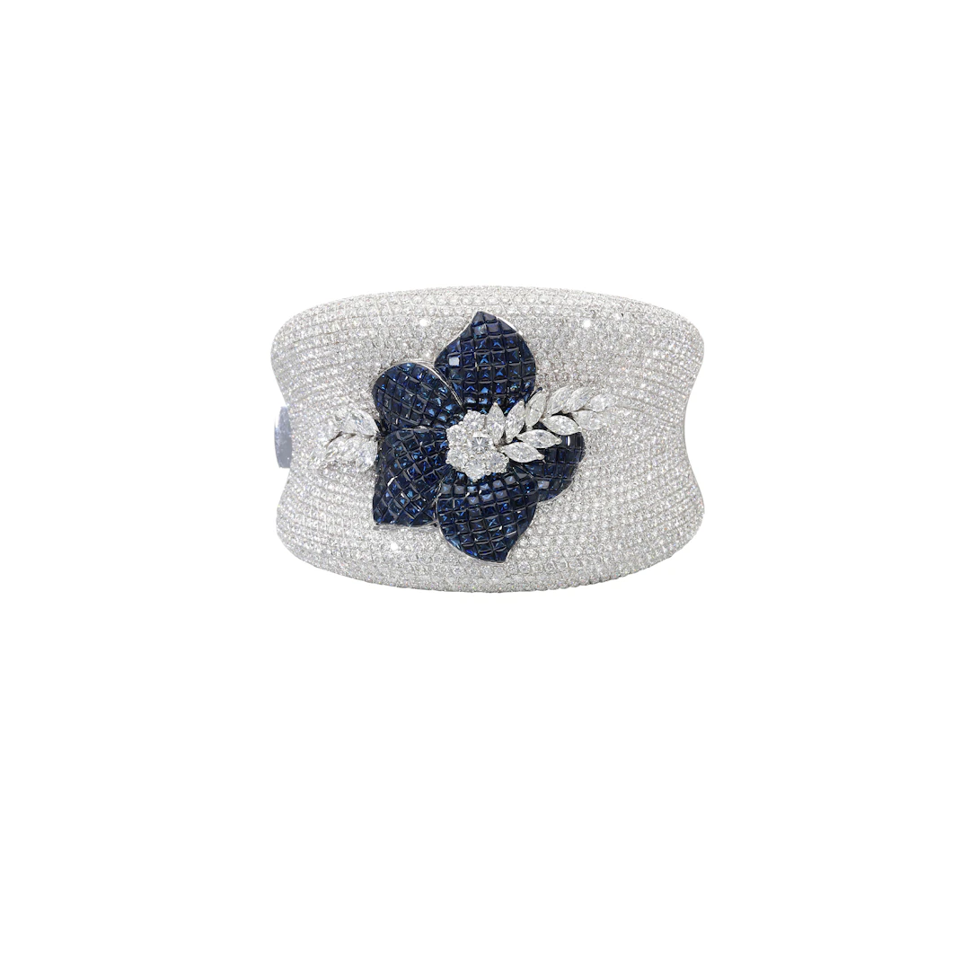 White Gold, Sapphire and Diamond Floral Bracelet