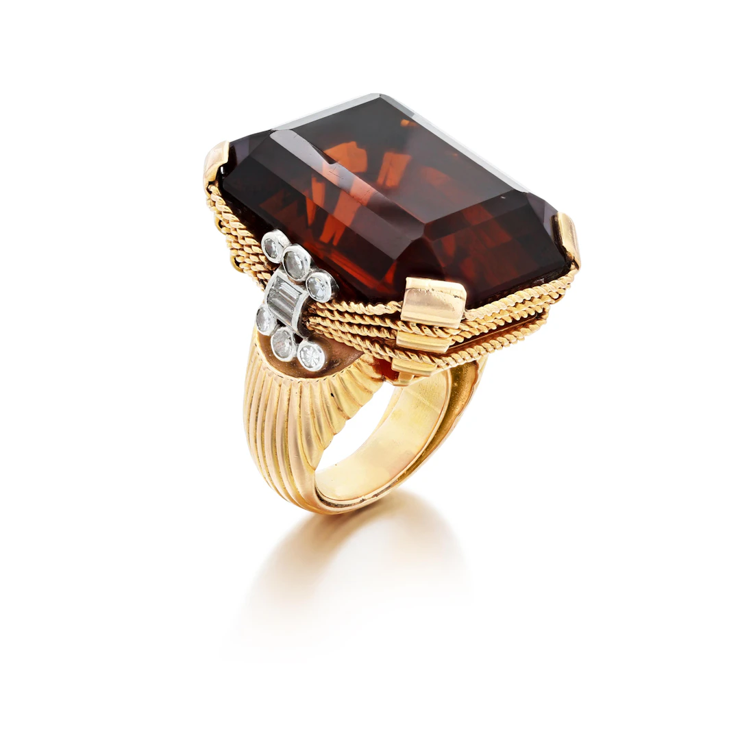 Bague cocktail sertie d'une citrine "Madère" et diamants | Cocktail