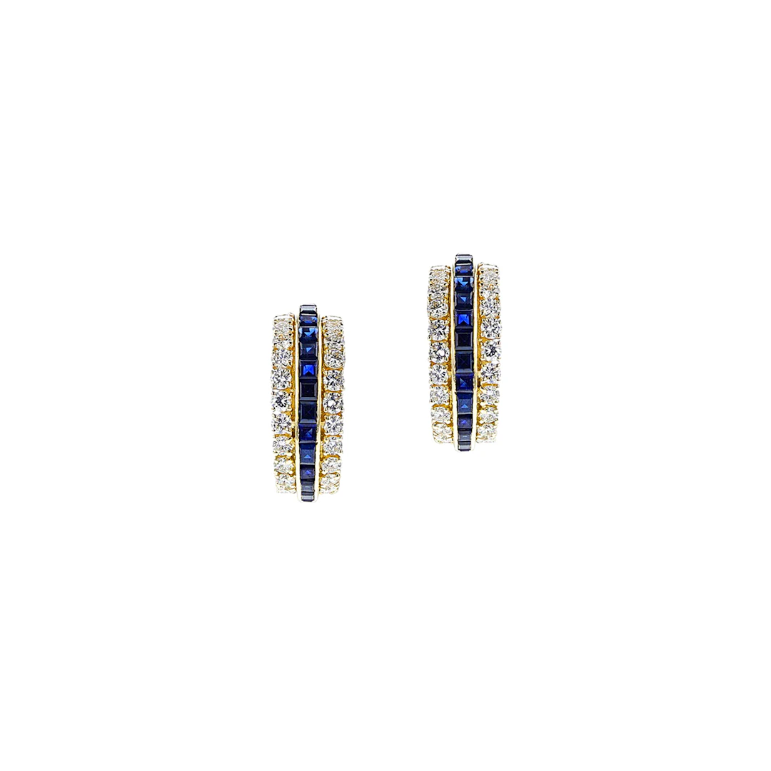 Gold, Sapphire and Diamond Hoop Earrings