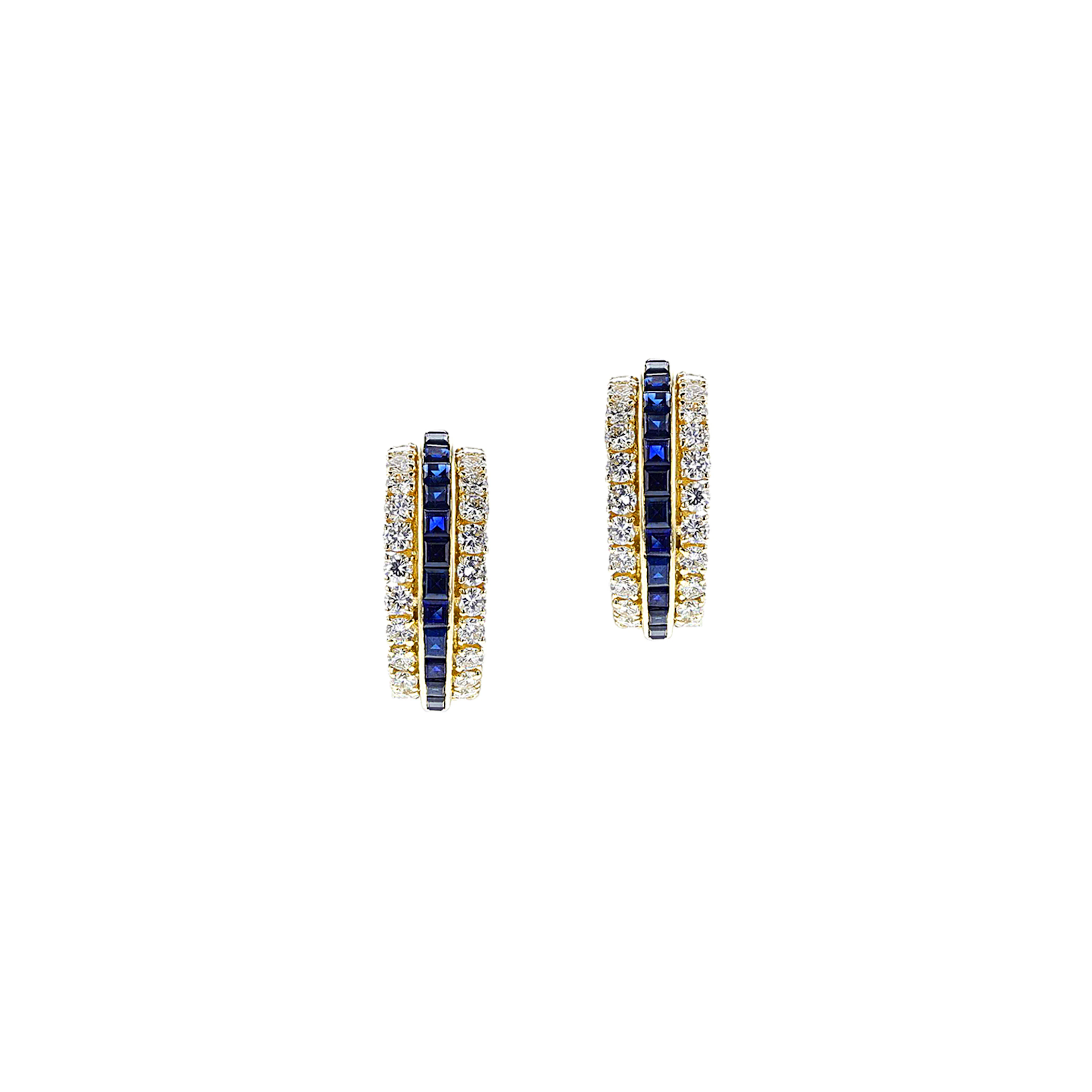 Gold, Sapphire and Diamond Hoop Earrings