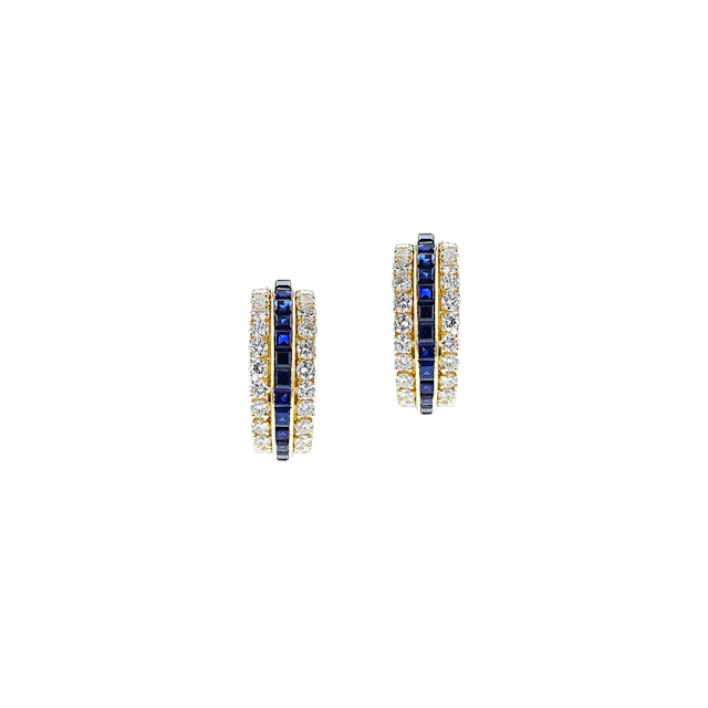 Gold, Sapphire and Diamond Hoop Earrings