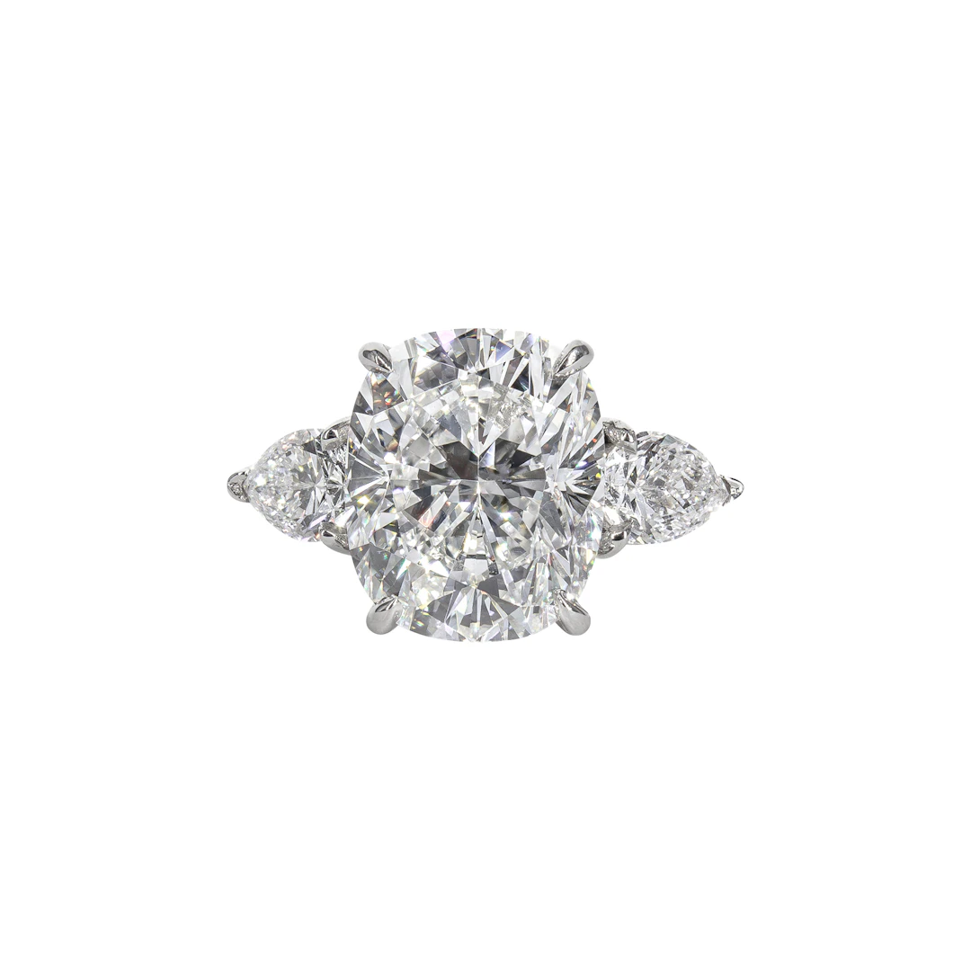 Platinum, 4.37ct Cushion Cut Diamond and Diamond Ring