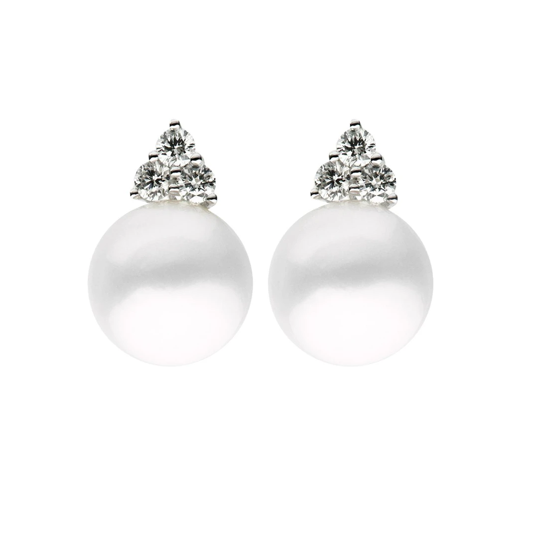 White Gold, Cultured Pearl and Diamond Earrings