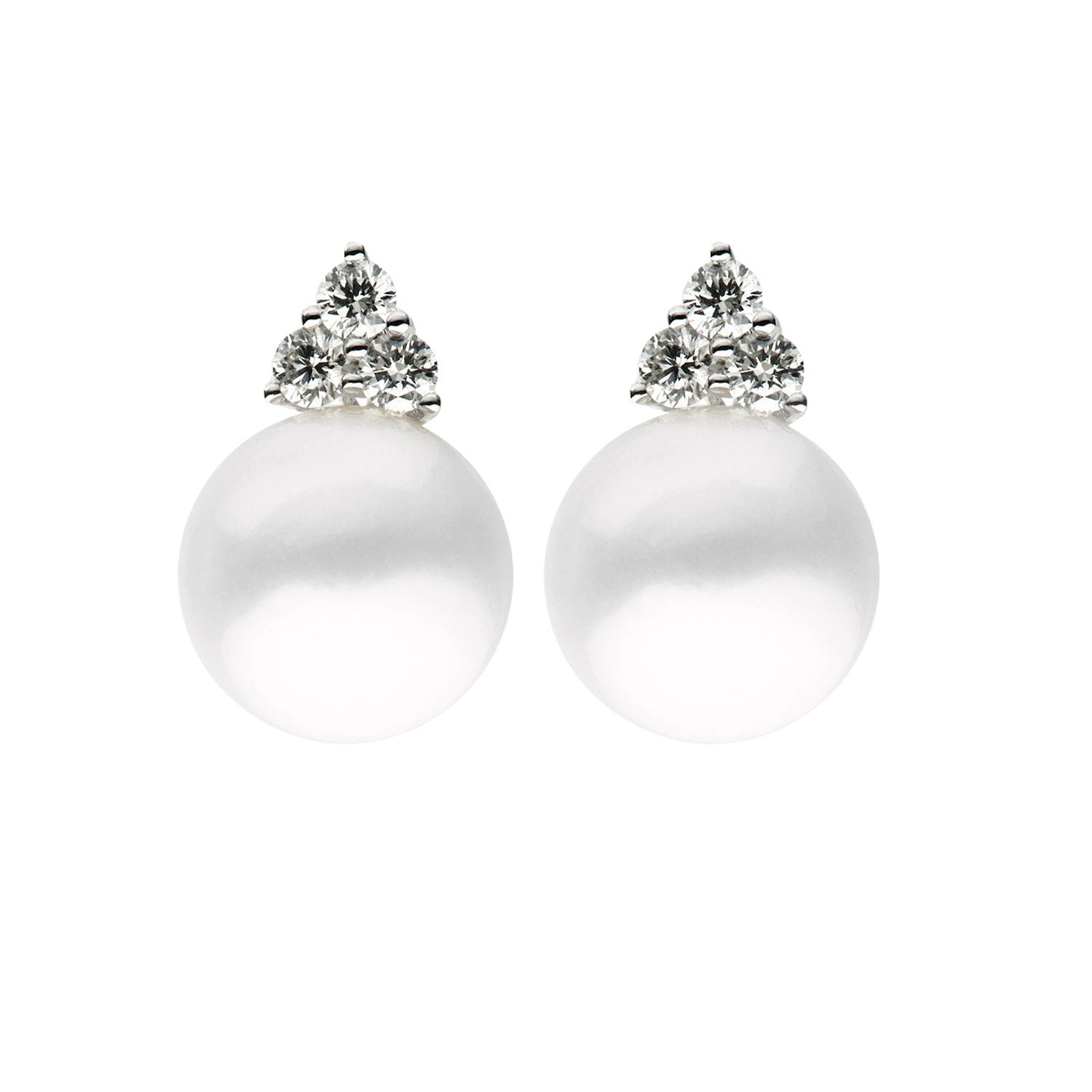 White Gold, Cultured Pearl and Diamond Earrings