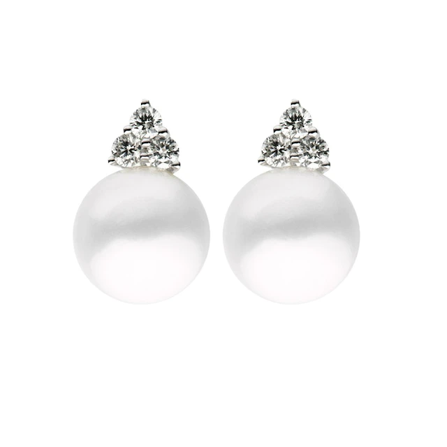 White Gold, Cultured Pearl and Diamond Earrings