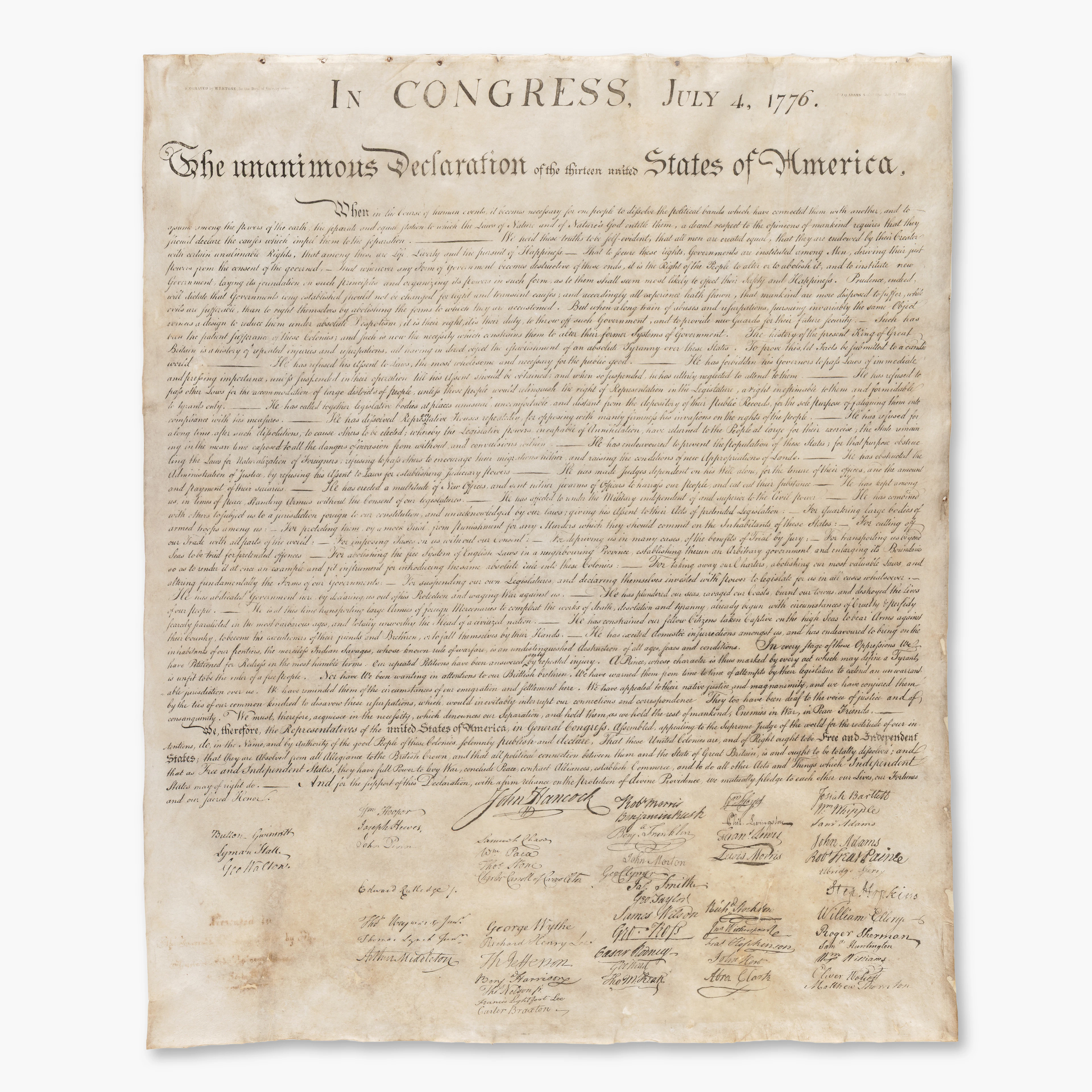 The Declaration of Independence: The Celebrated William J. Stone Facsimile