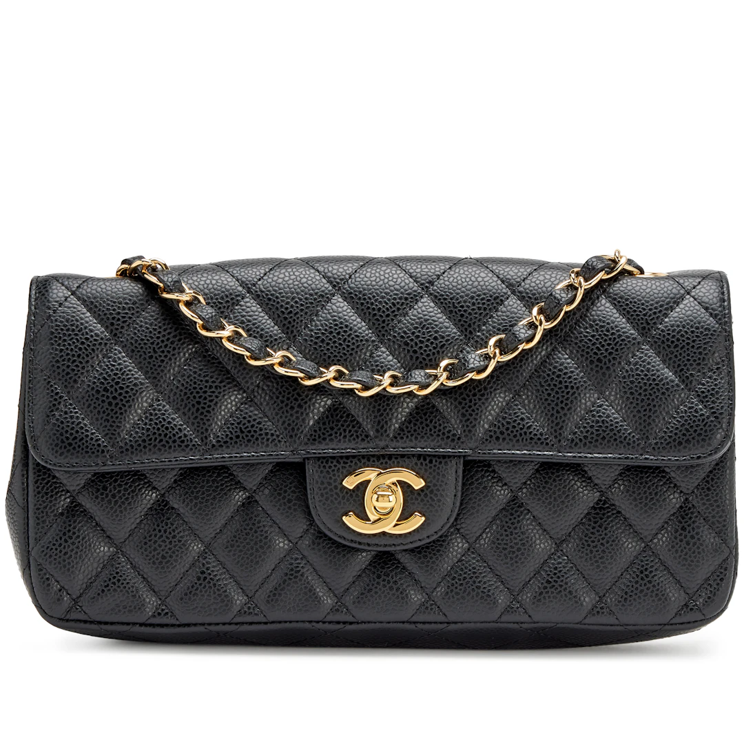 Vintage Black Quilted Caviar East West Classic Flap Bag Gold Hardware