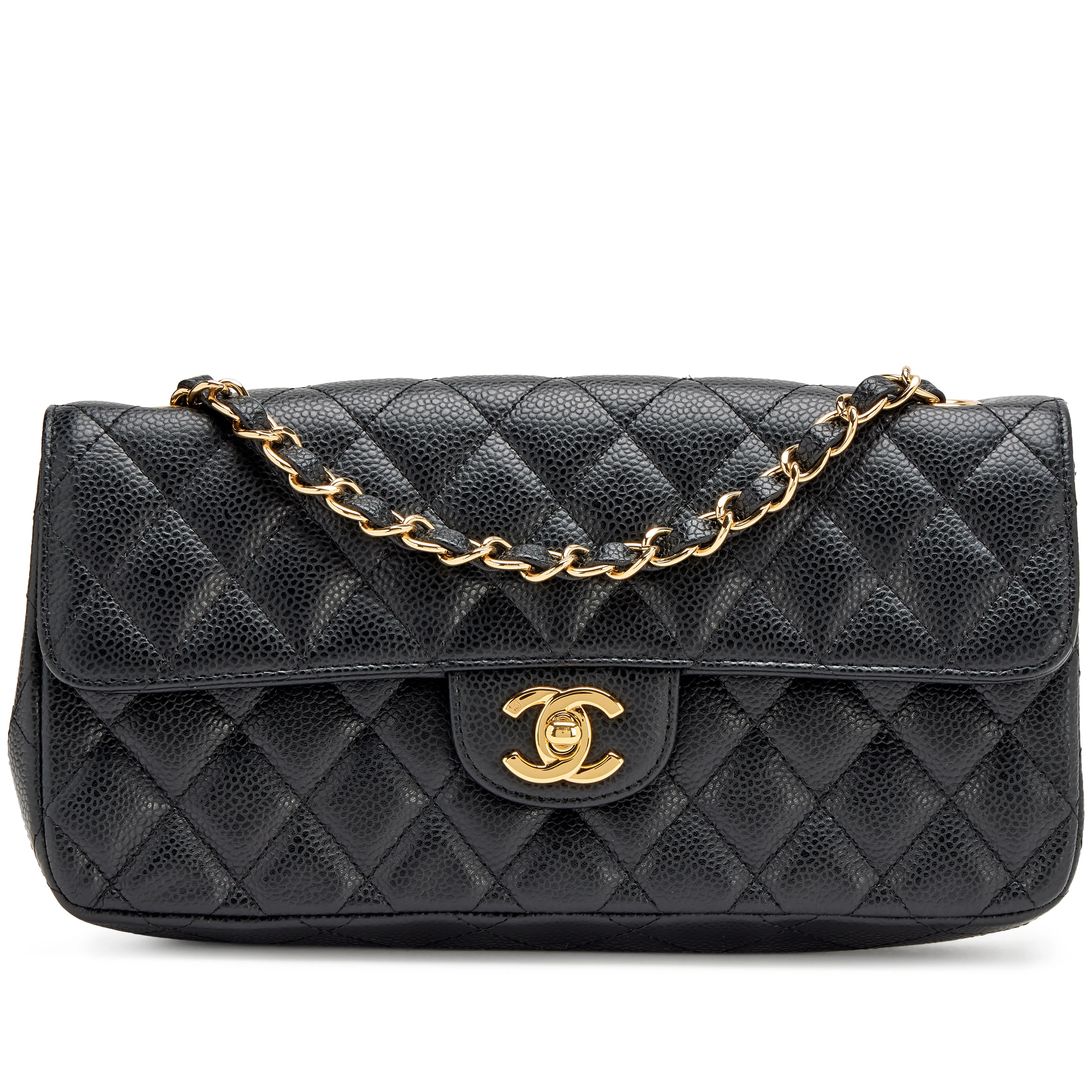 Vintage Black Quilted Caviar East West Classic Flap Bag Gold Hardware