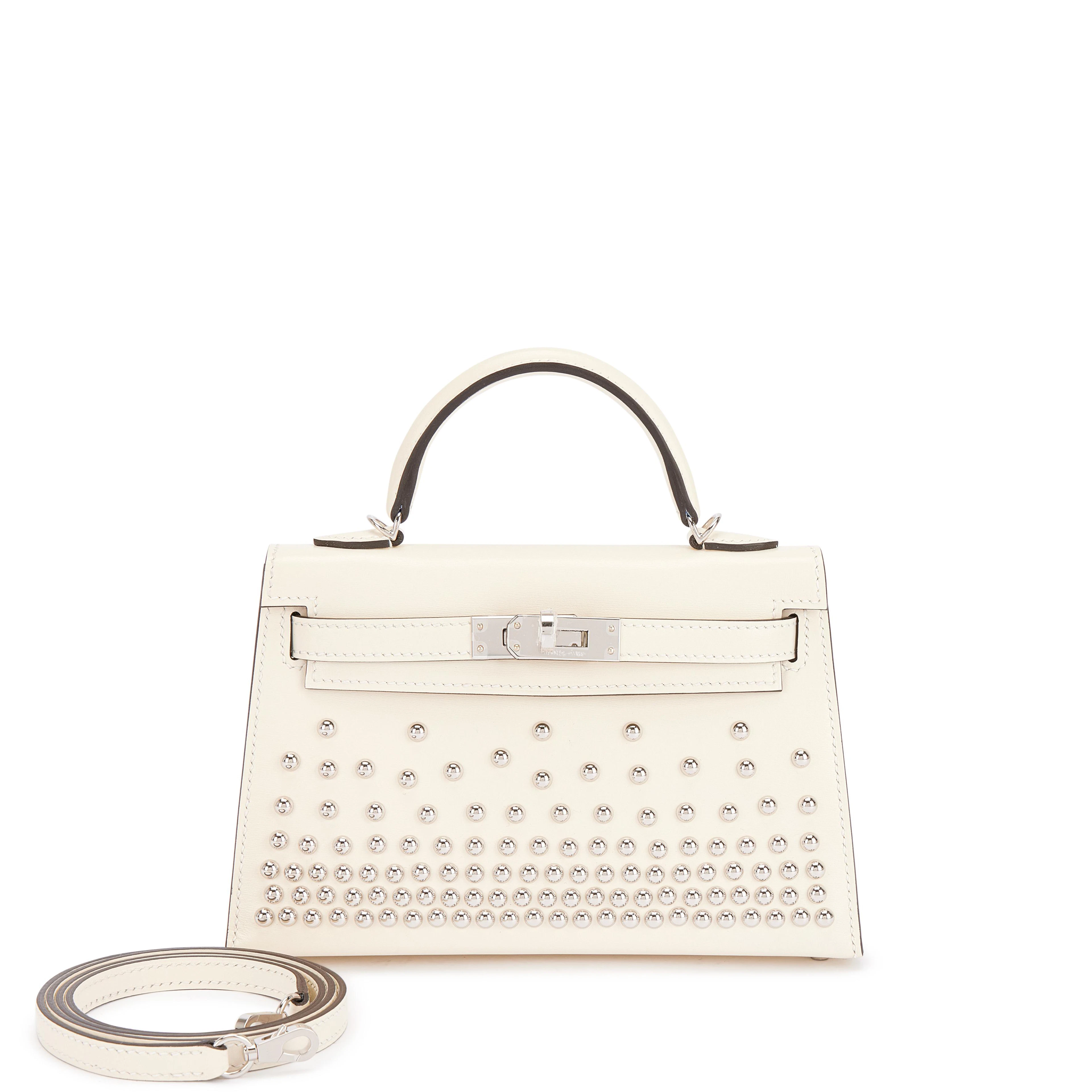 Limited Edition Cream Box Studded Mini Kelly II 20 Palladium Hardware, 2026