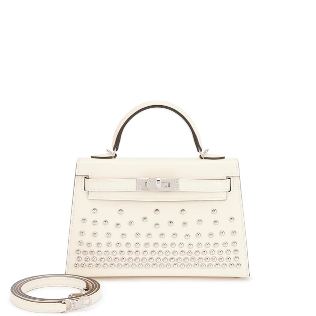 Limited Edition Cream Box Studded Mini Kelly II 20 Palladium Hardware, 2026