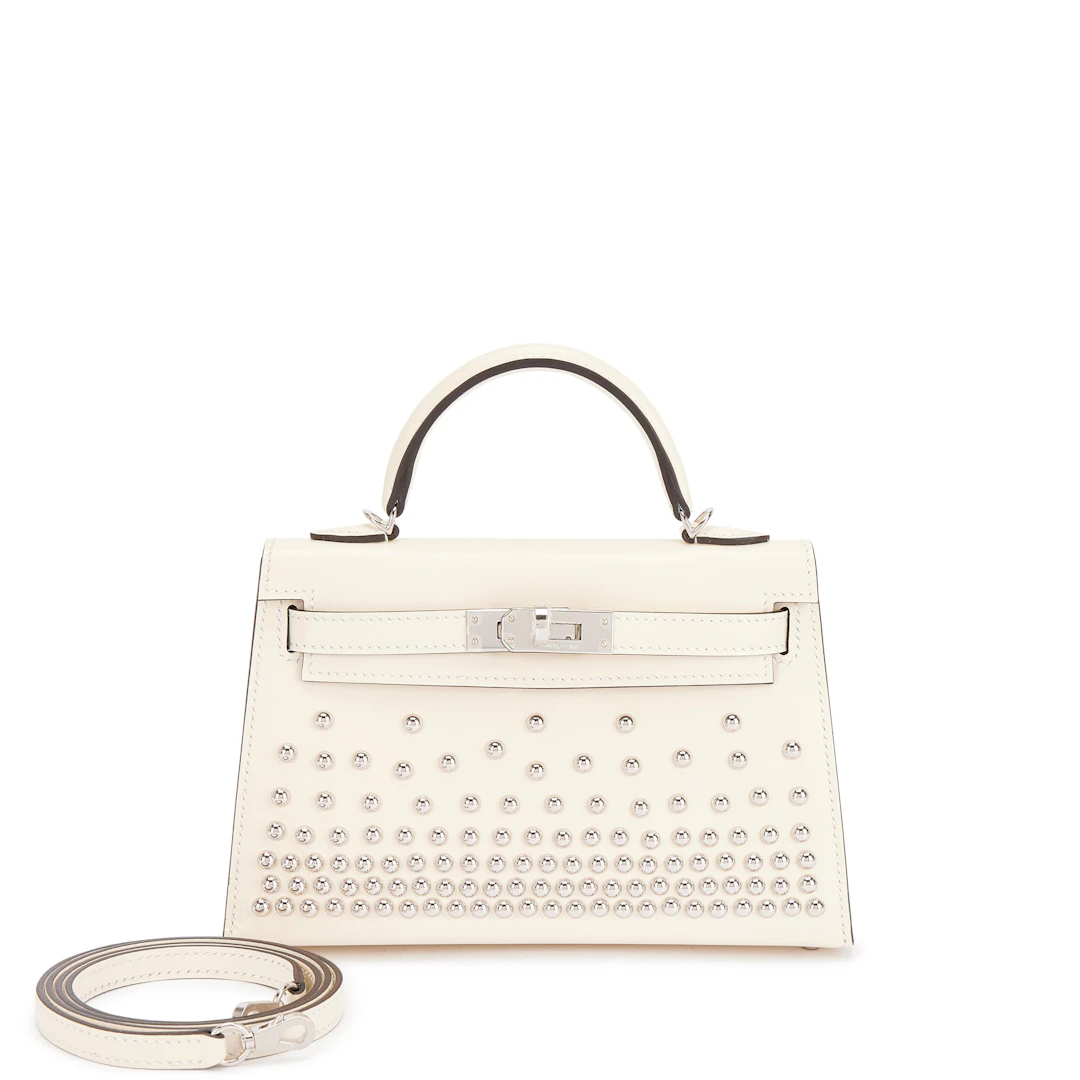 Limited Edition Cream Box Studded Mini Kelly II 20 Palladium Hardware, 2026