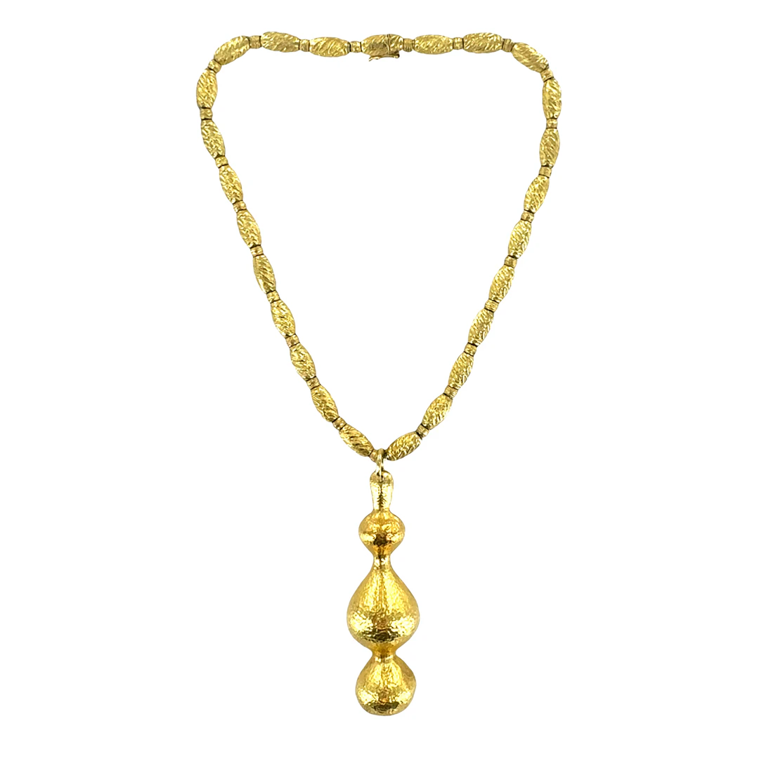 Vintage Gold Hammered Pendant Necklace