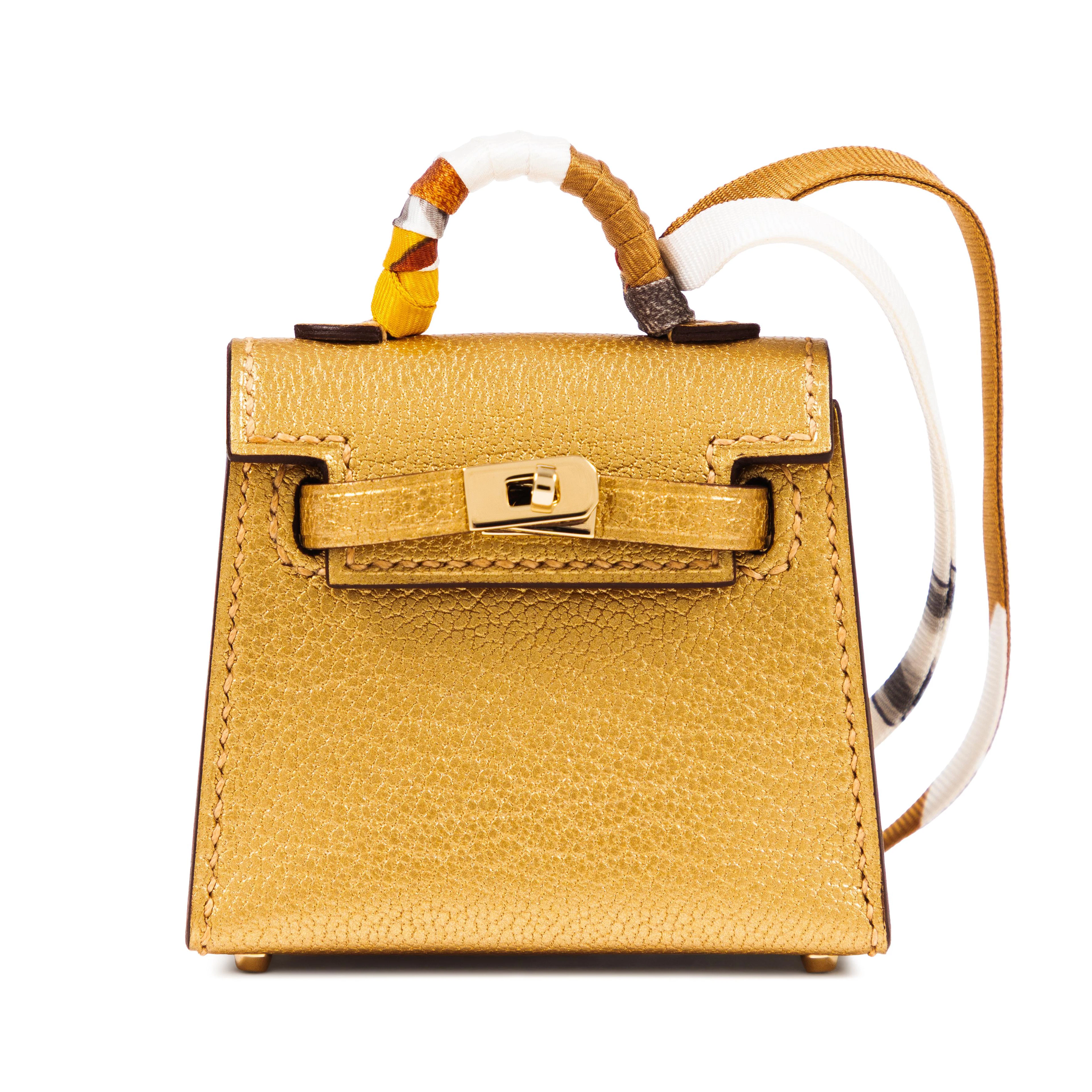Doré Chèvre Chamkila Micro Mini Kelly Twilly Bag Charm Permabrass