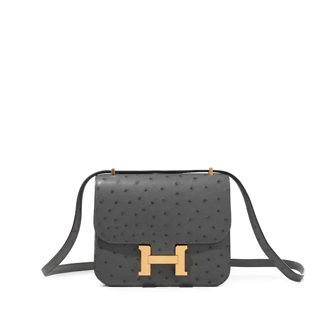 Graphite Ostrich Mini Constance 18 Gold Hardware, 2022