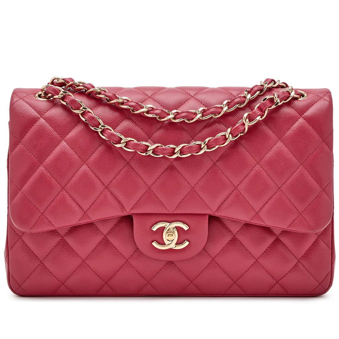 Dark Pink Quilted Caviar Jumbo Classic Double Flap Bag Gold Hardware, 2022