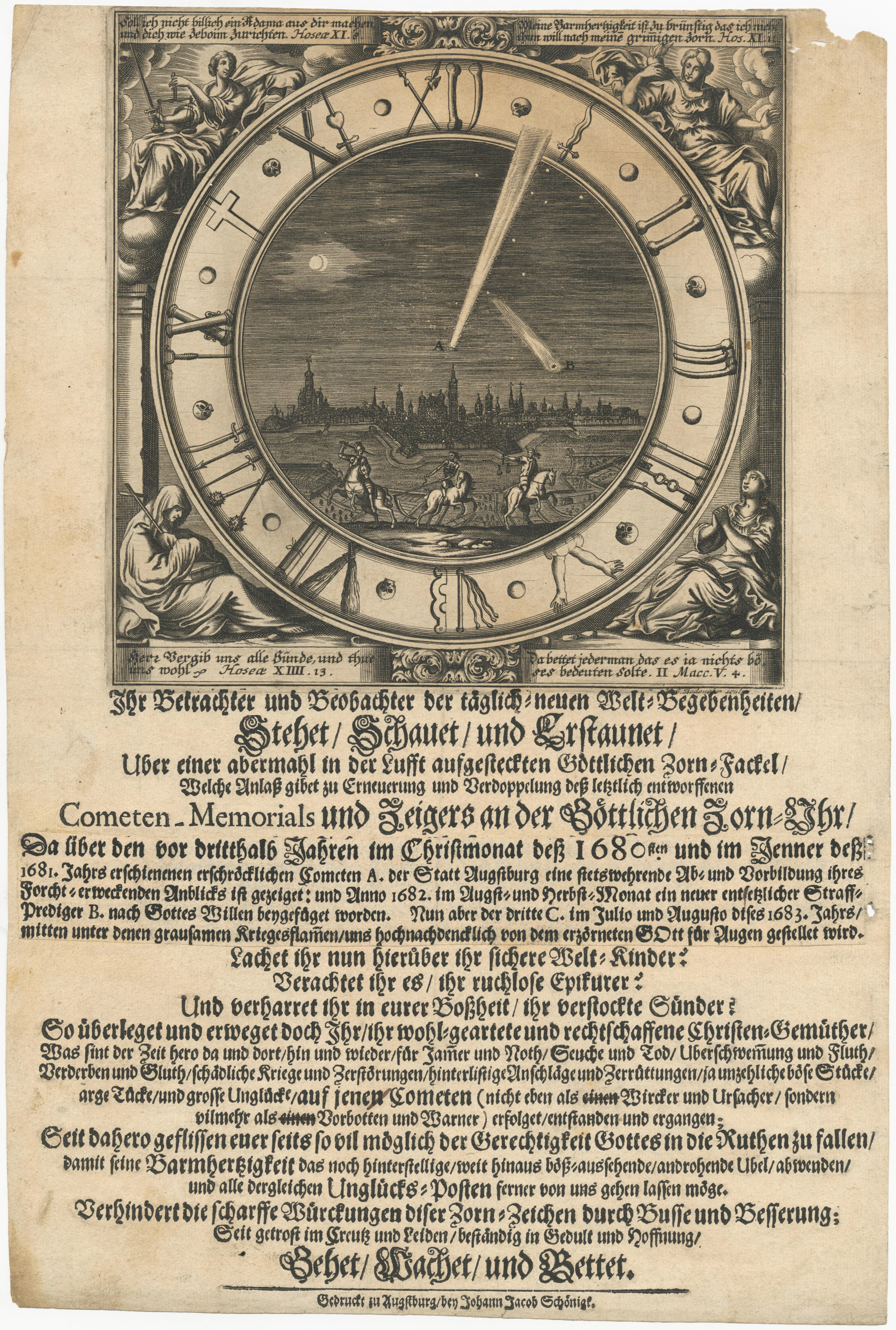 Three Comets Over Augsburg, Including Halley's Comet