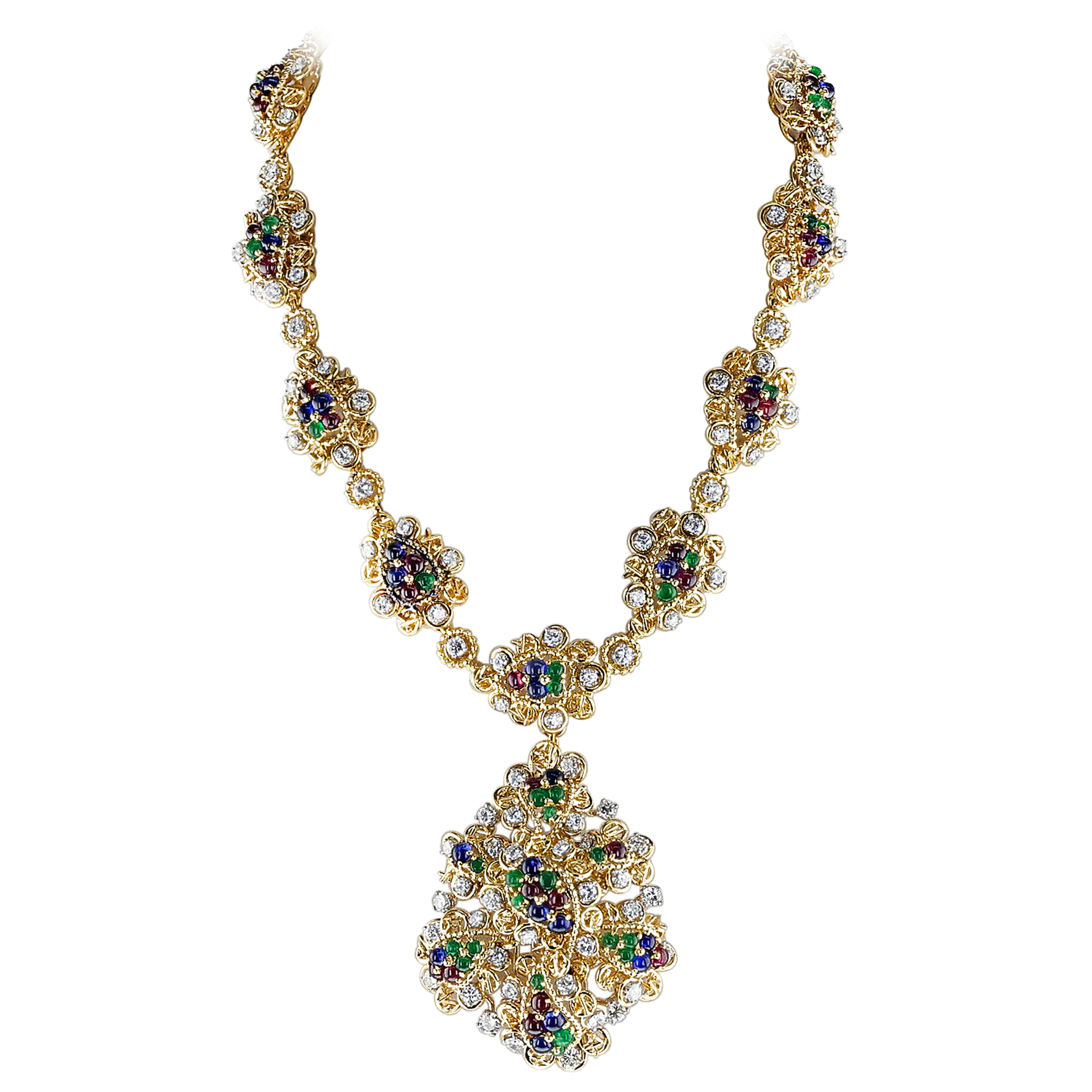 Gold, Emerald, Sapphire, Ruby and Diamond Necklace