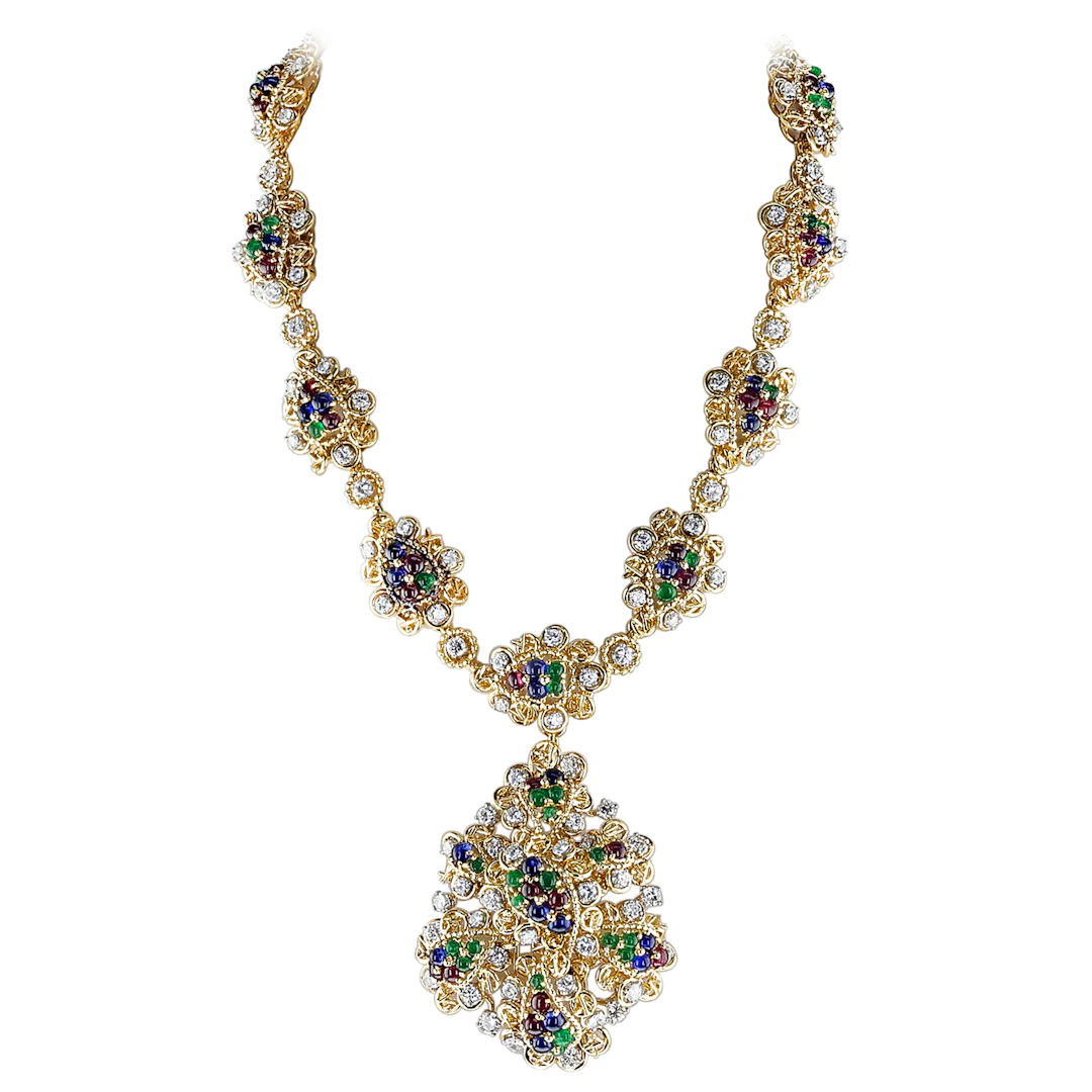 Gold, Emerald, Sapphire, Ruby and Diamond Necklace
