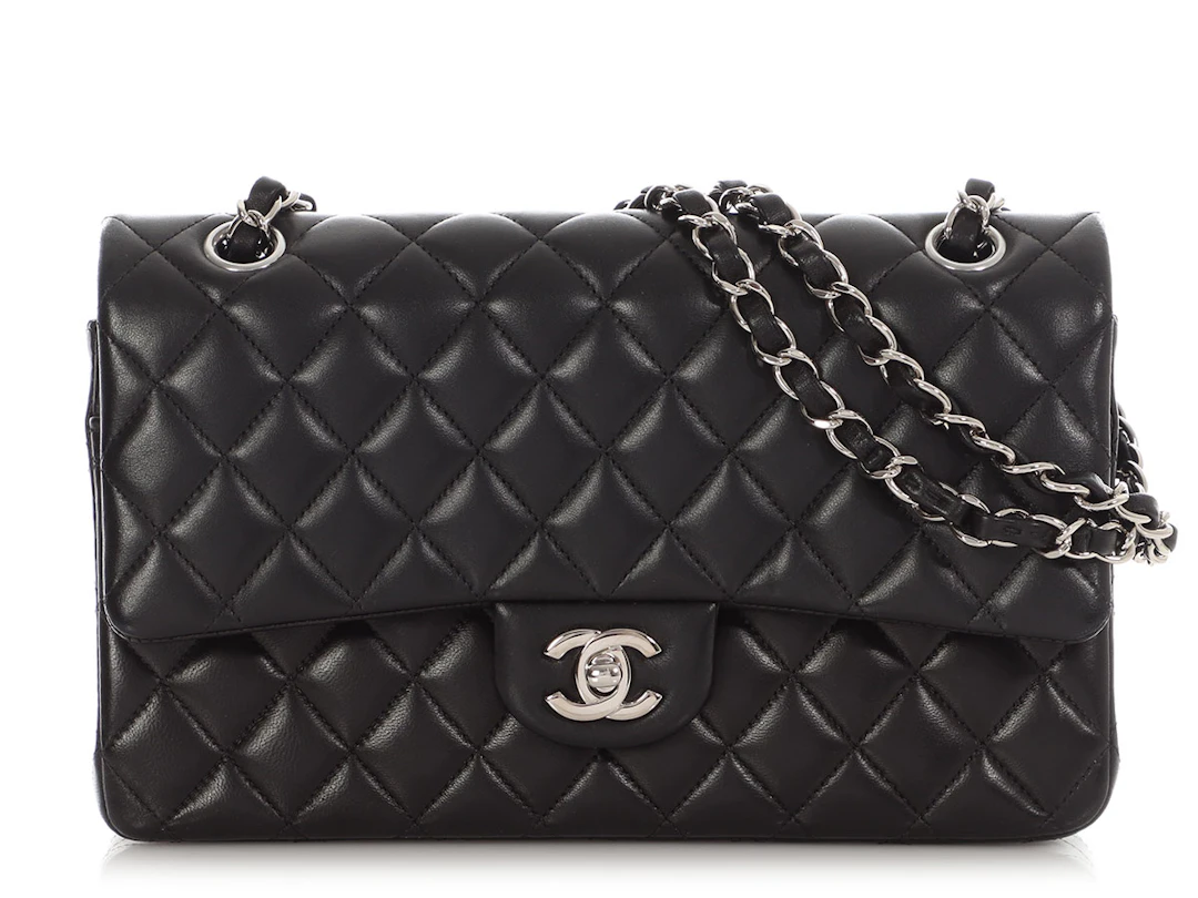 Black Quilted Lambskin Medium Classic Double Flap Bag Silver Hardware